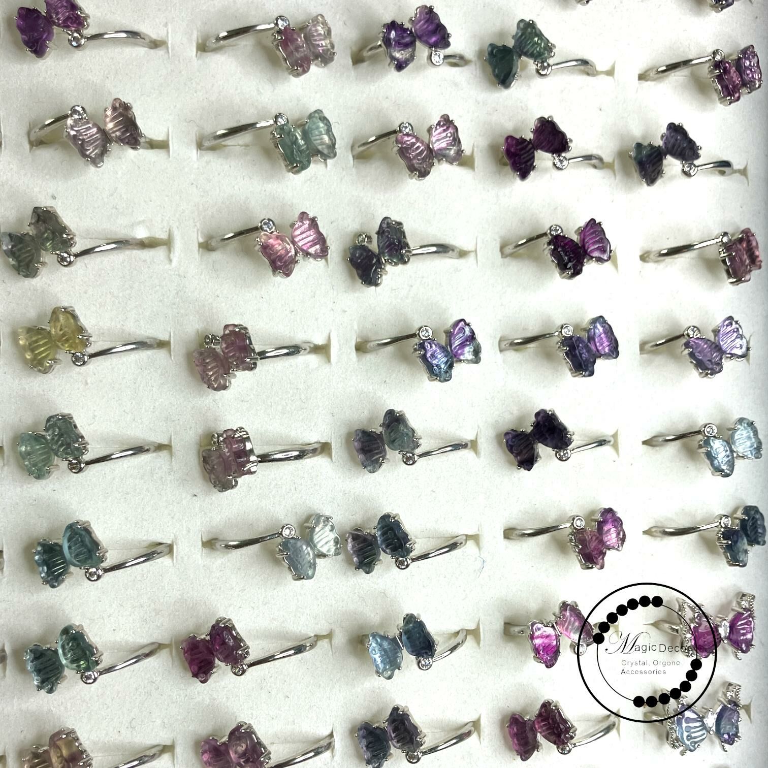 250809 - C21 螢石蝴蝶隨機顏色半銀開口戒指