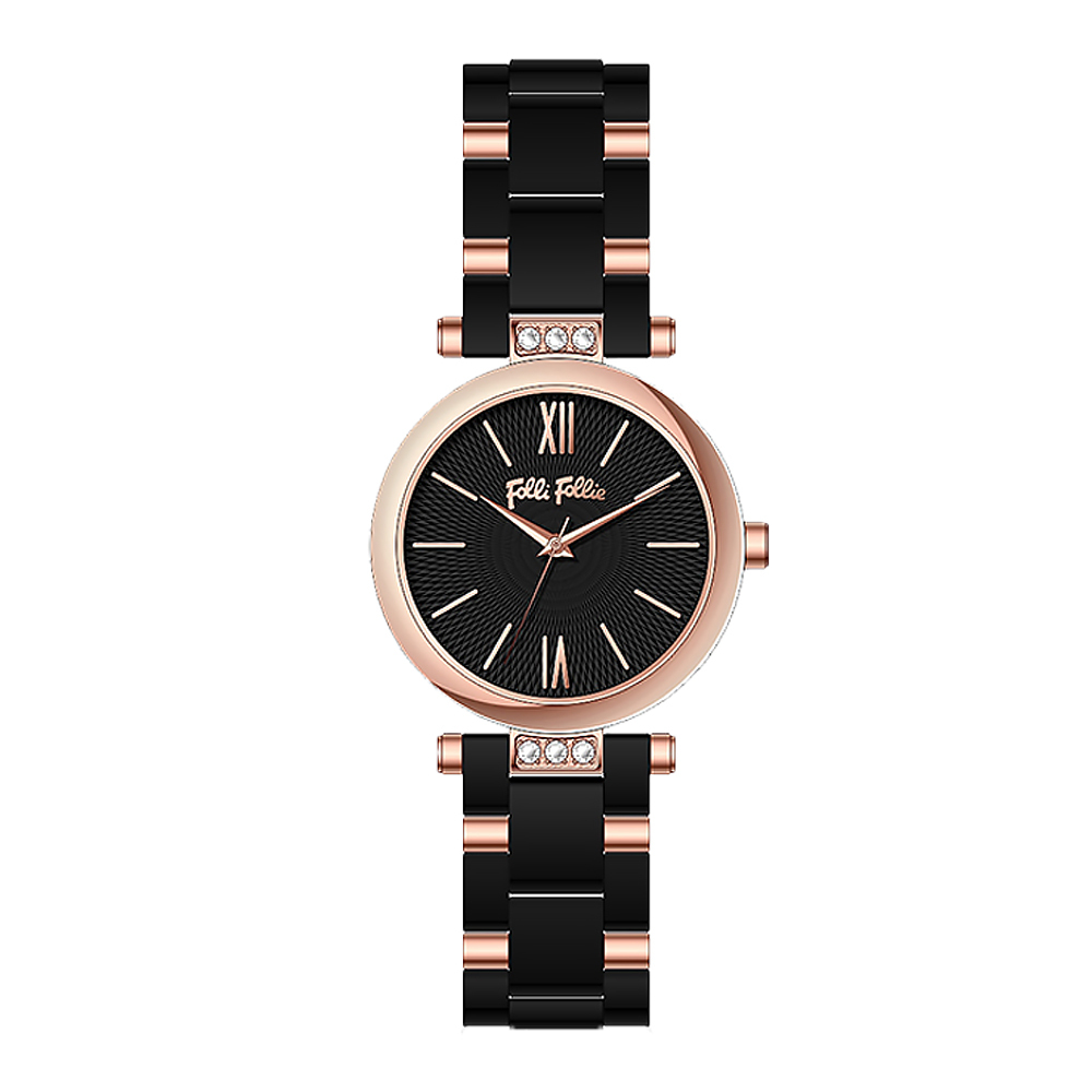 【Folli Follie 芙麗芙麗】 WF22B007BPEB 玫瑰黑 精緻簡約時尚 優雅 陶瓷 鑲鑽 手錶