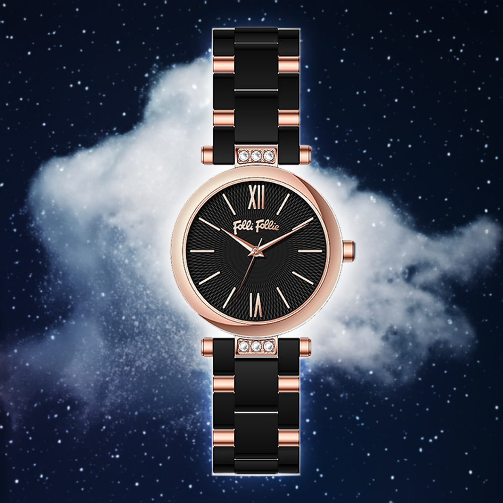 【Folli Follie 芙麗芙麗】 WF22B007BPEB 玫瑰黑 精緻簡約時尚 優雅 陶瓷 鑲鑽 手錶