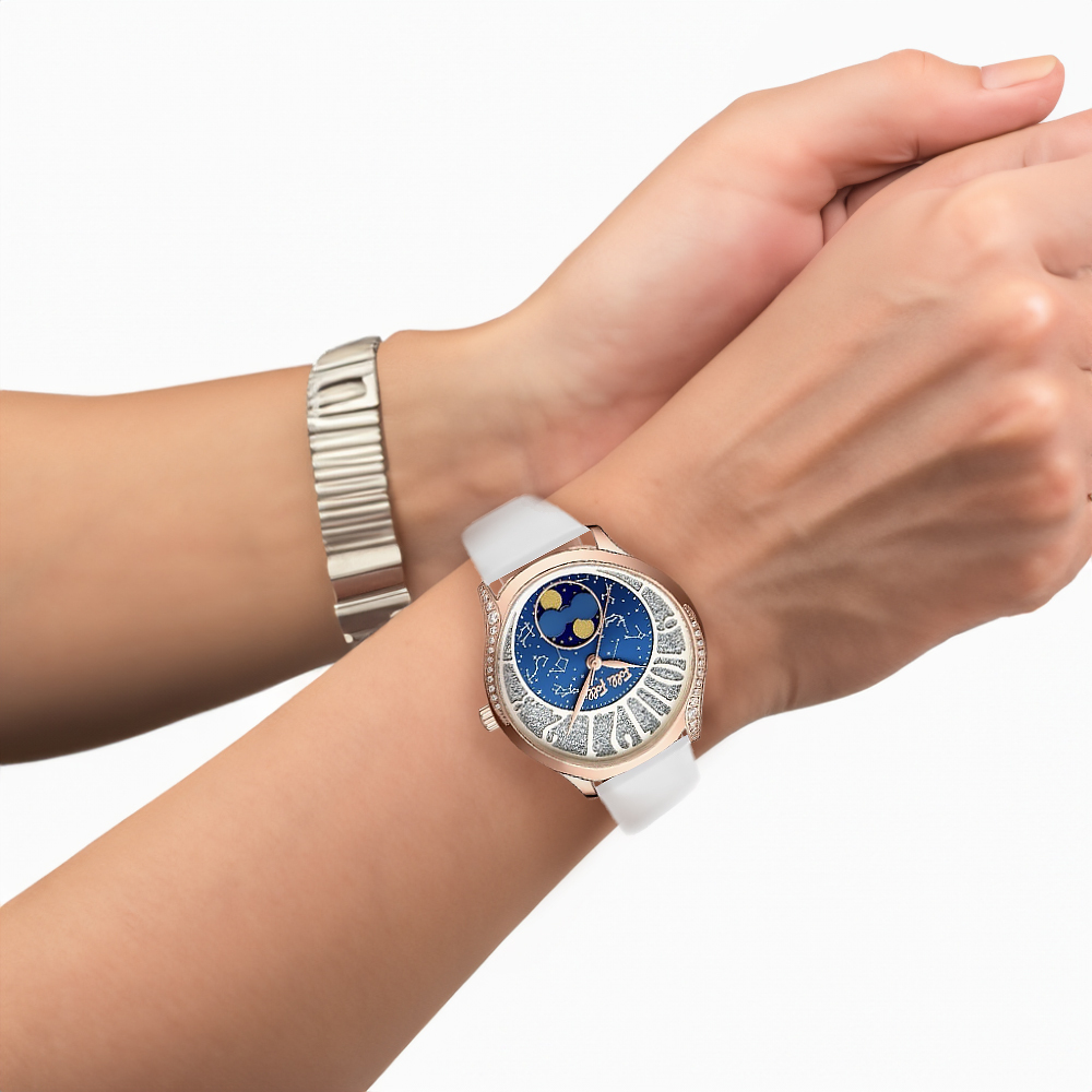 【Folli Follie 芙麗芙麗】 WF22B008BPE 玫瑰白 星空星座 精緻柔美鑲鑽 皮革女錶 手錶