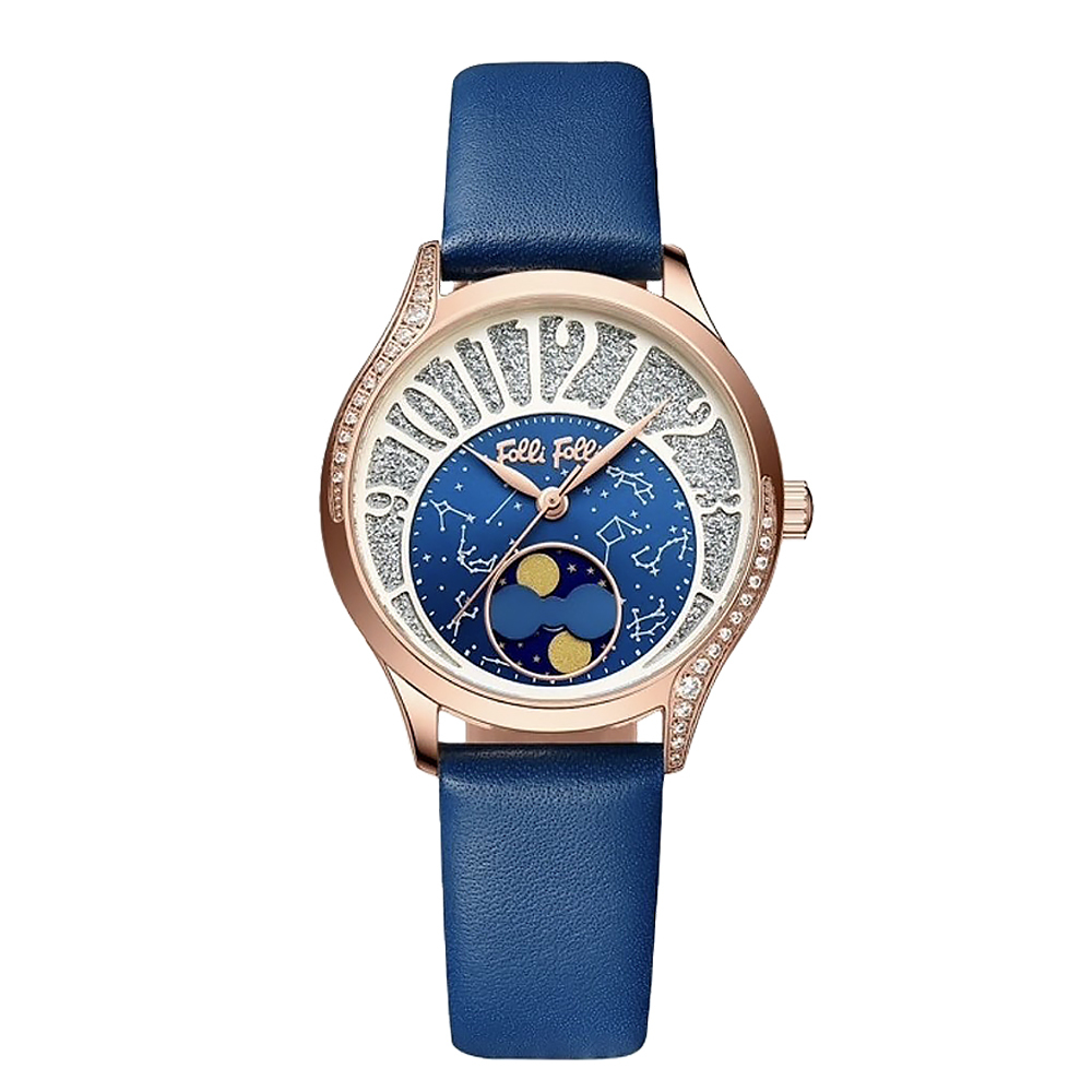 【Folli Follie 芙麗芙麗】 WF22A008BPE 玫瑰藍 星空星座 閃耀焦點精緻柔美鑲鑽 手錶