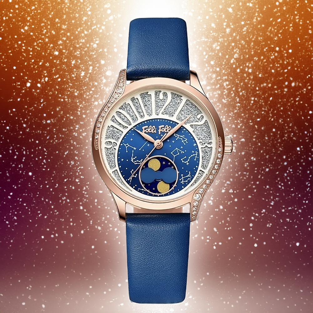 【Folli Follie 芙麗芙麗】 WF22A008BPE 玫瑰藍 星空星座 閃耀焦點精緻柔美鑲鑽 手錶
