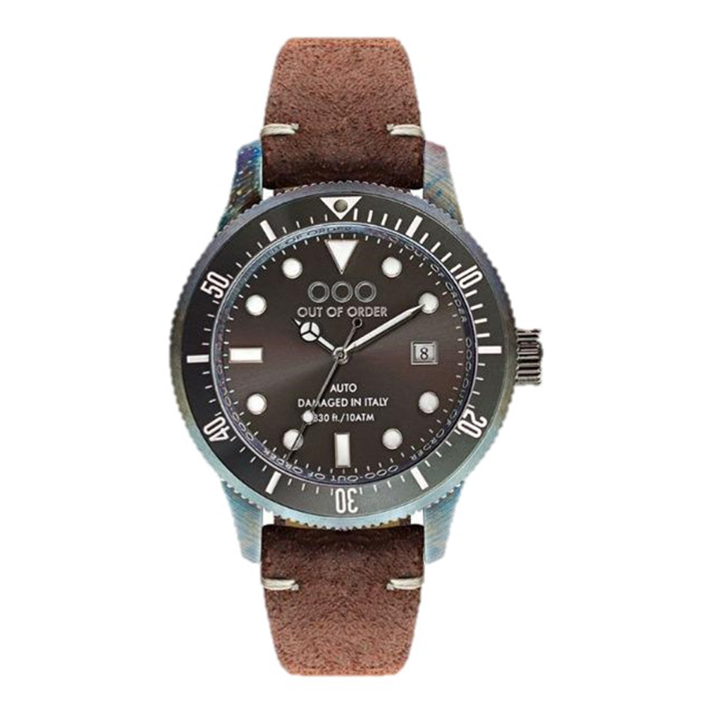 【Out of Order】OOO.001.MC 復古 仿舊 日本機芯 帶日期 夜光 旋入式錶冠 黑咖 皮革 手錶