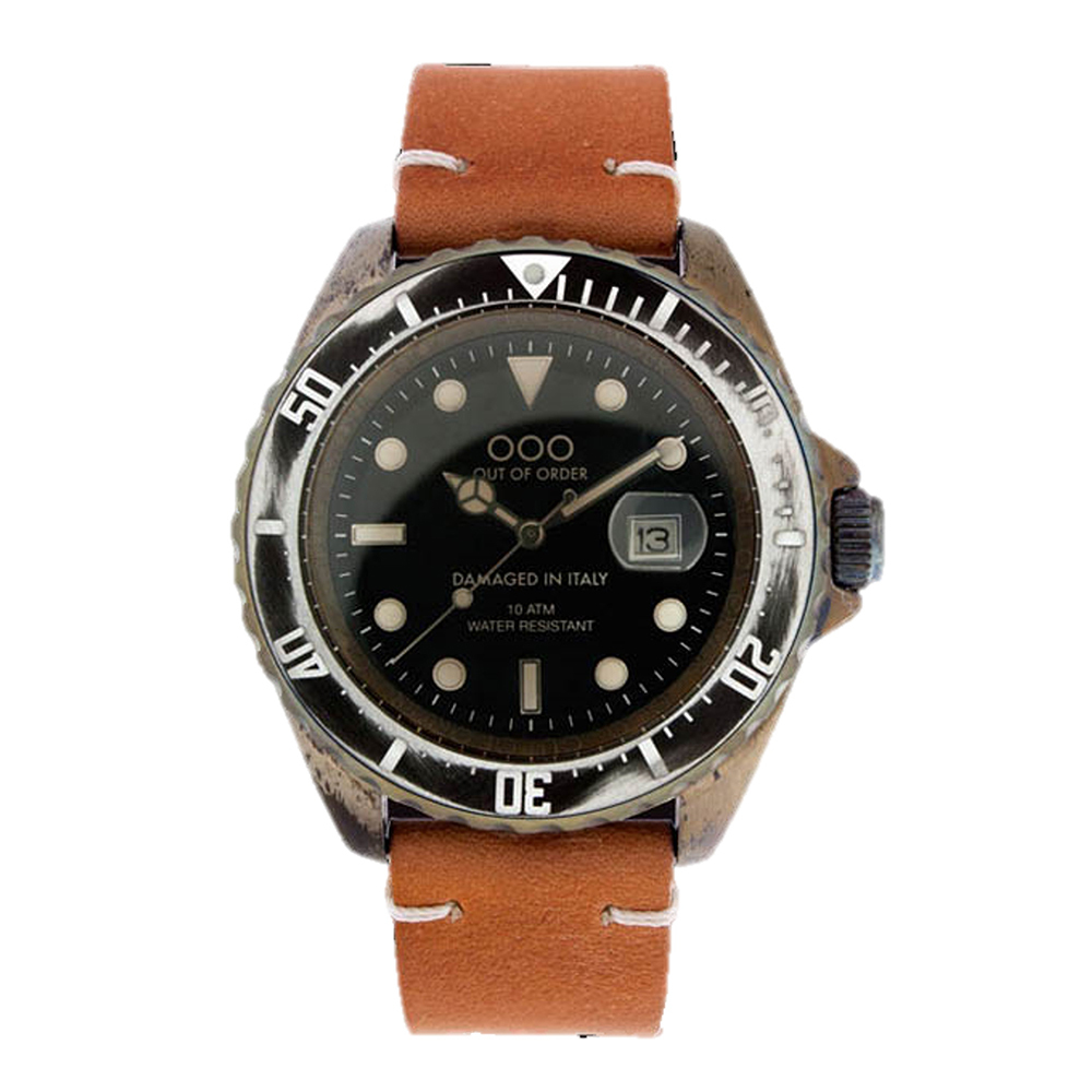 (預購)【Out of Order】OOO.001.MS 復古 仿舊 日本機芯 帶日期 夜光 旋入式錶冠 黑咖 皮革 手錶