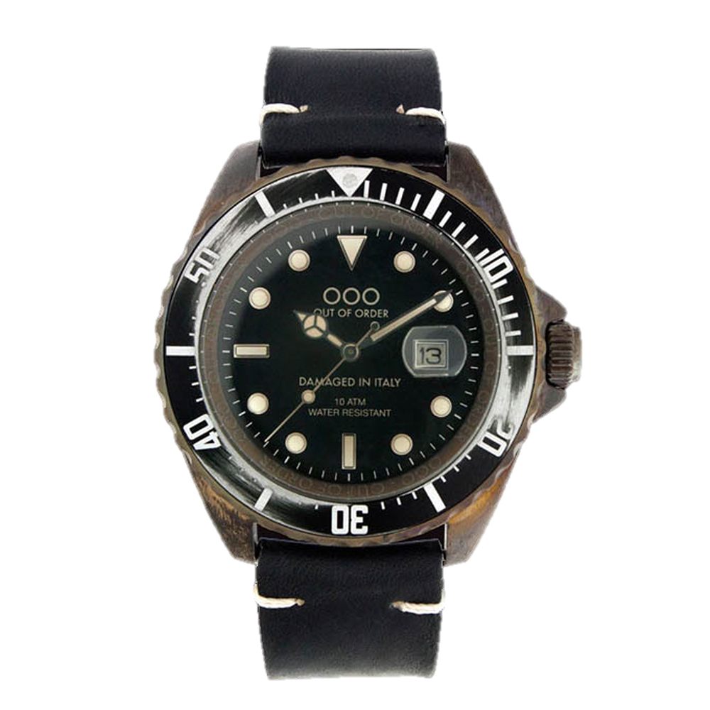 【Out of Order】OOO.001.NE 復古 仿舊 日本機芯 帶日期 夜光 旋入式錶冠 全黑 皮革 手錶