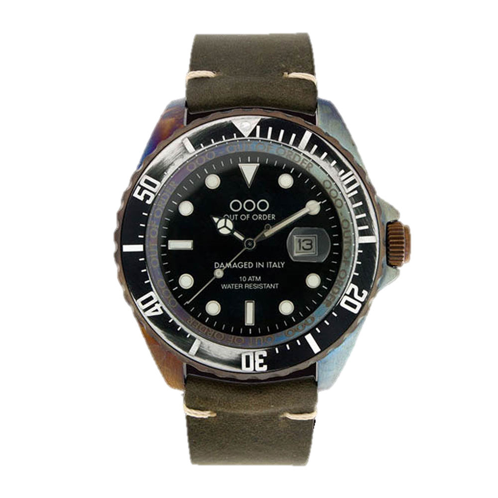 【Out of Order】OOO.001.VE 復古 仿舊 日本機芯 帶日期 夜光 旋入式錶冠 黑咖 皮革 手錶