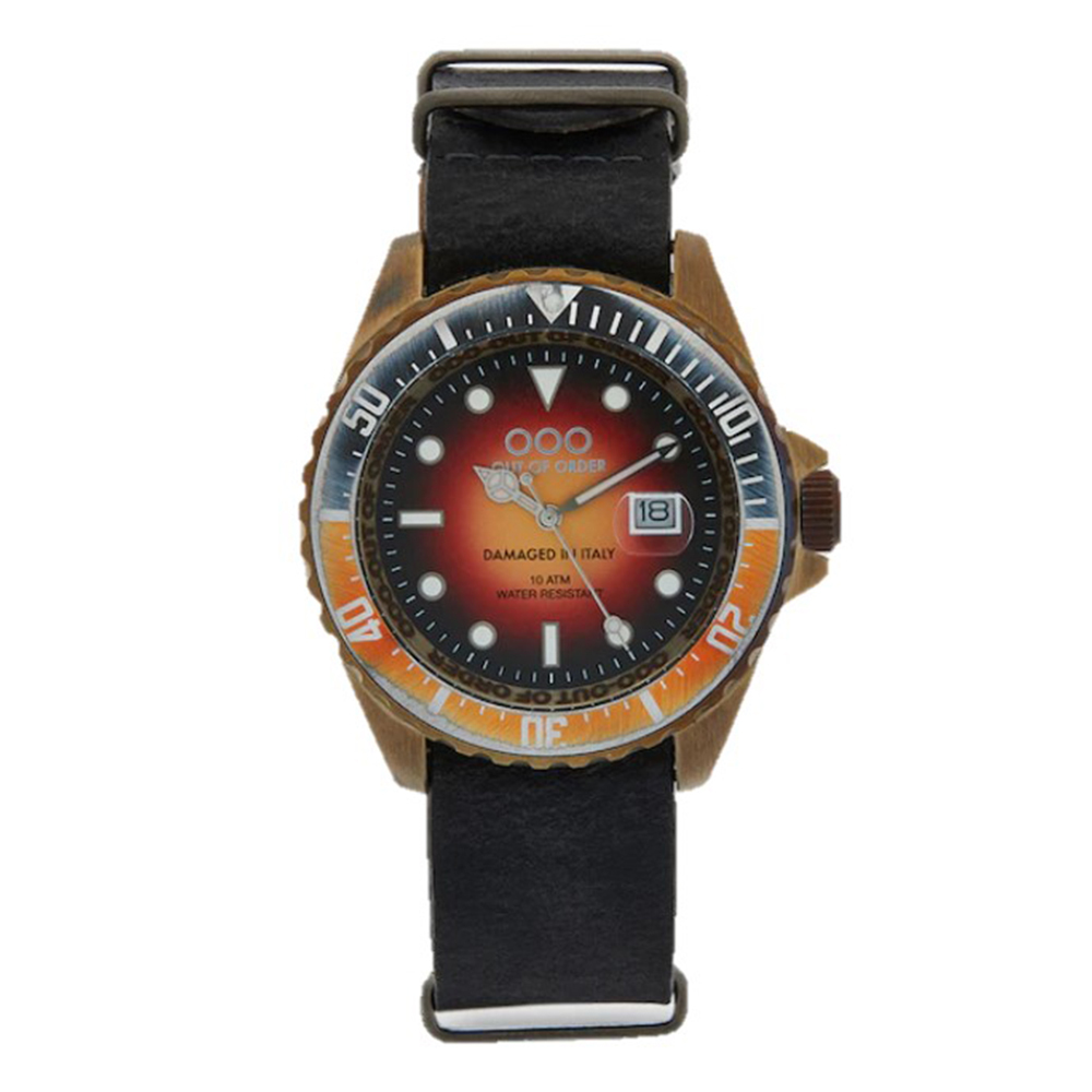 【Out of Order】Scorpione天蠍座系列 OOO.001-10.AR 復古 仿舊 日本機芯 帶日期 夜光 旋入式錶冠 橘黑 皮革 手錶