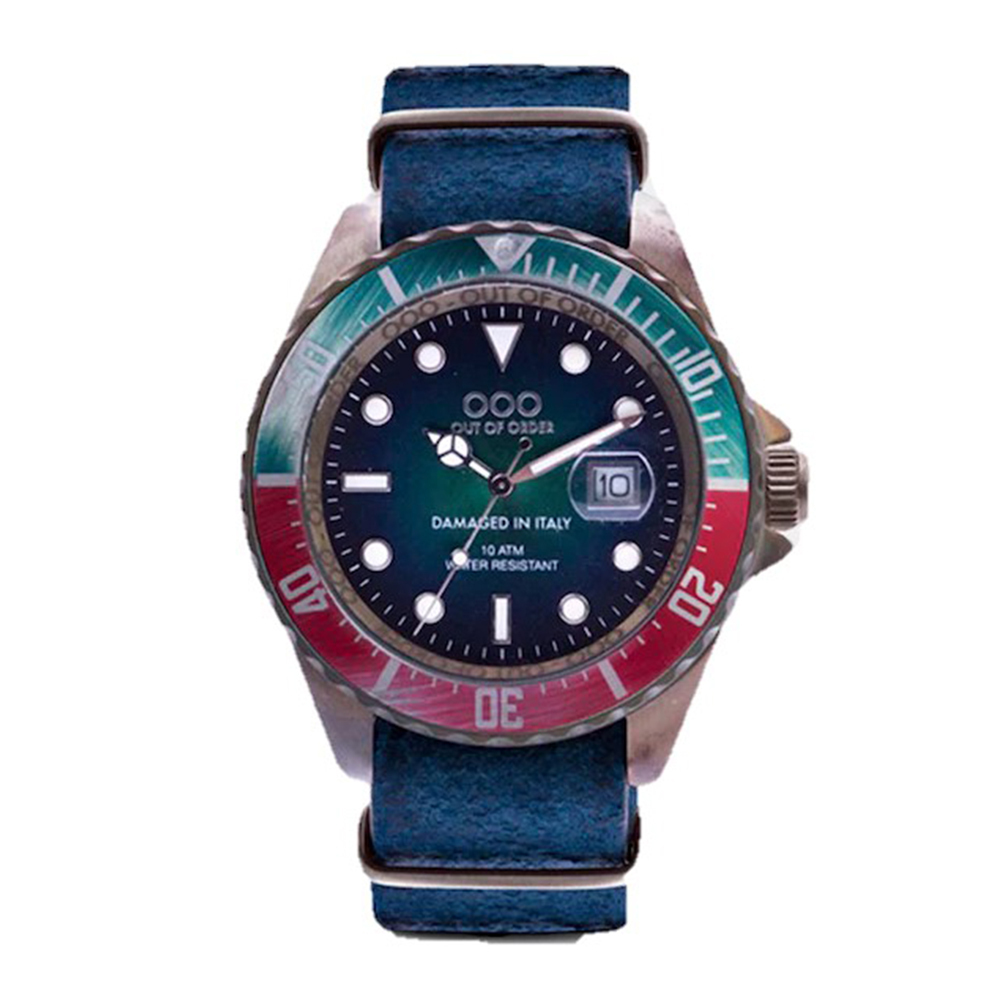 【Out of Order】Scorpione天蠍座系列 OOO.001-10.BL 復古 仿舊 日本機芯 帶日期 夜光 旋入式錶冠 全藍 皮革 手錶