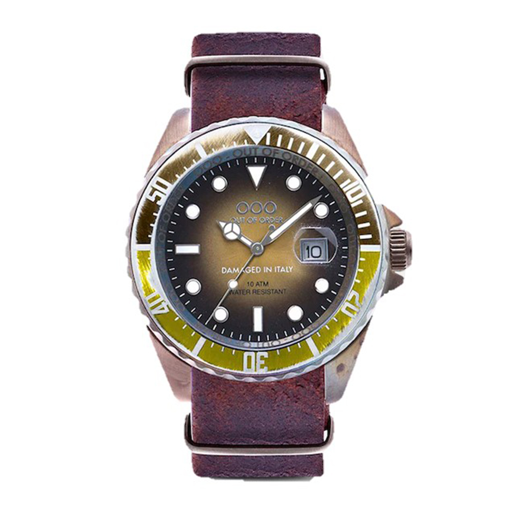 【Out of Order】Scorpione天蠍座系列 OOO.001-10.GI 復古 仿舊 日本機芯 帶日期 夜光 旋入式錶冠 黃咖 皮革 手錶