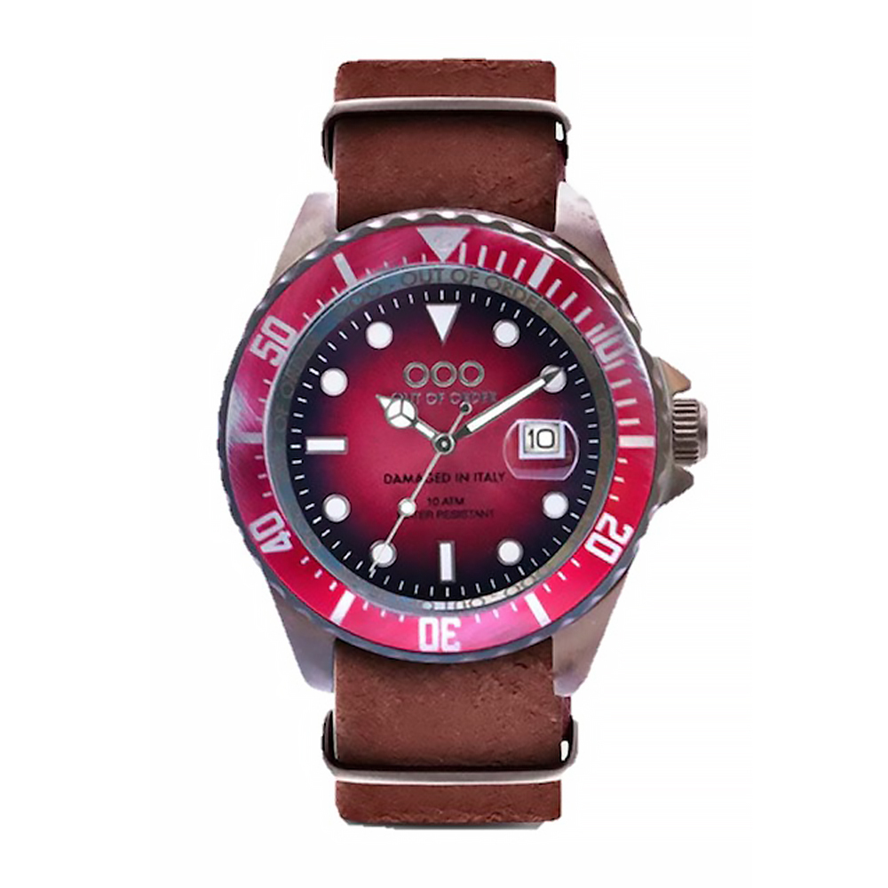 【Out of Order】Scorpione天蠍座系列 OOO.001-10.RS 復古 仿舊 日本機芯 帶日期 夜光 旋入式錶冠 紅咖 皮革 手錶