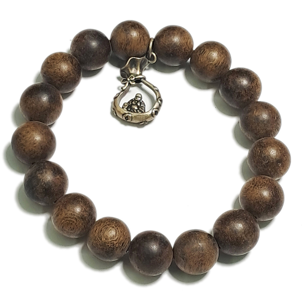 彌勒佛925銀+佳里萬丹沉香木手珠12mm【十方】149928