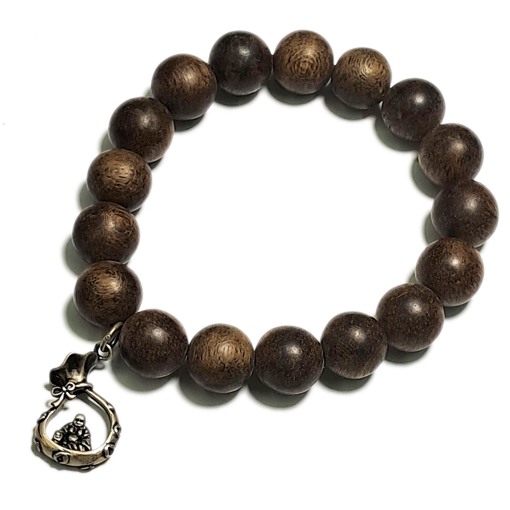 彌勒佛925銀+佳里萬丹沉香木手珠12mm【十方】149928