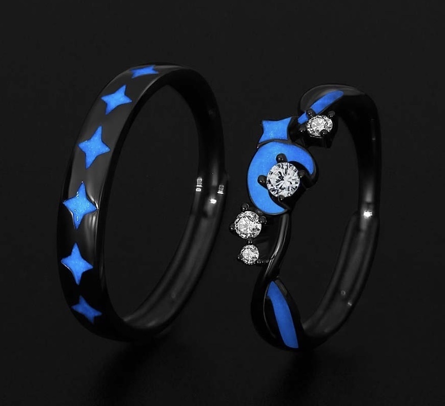 「星星伴月🌙」  情侶戒指💍 免費刻字✒️ 夜光戒指✨