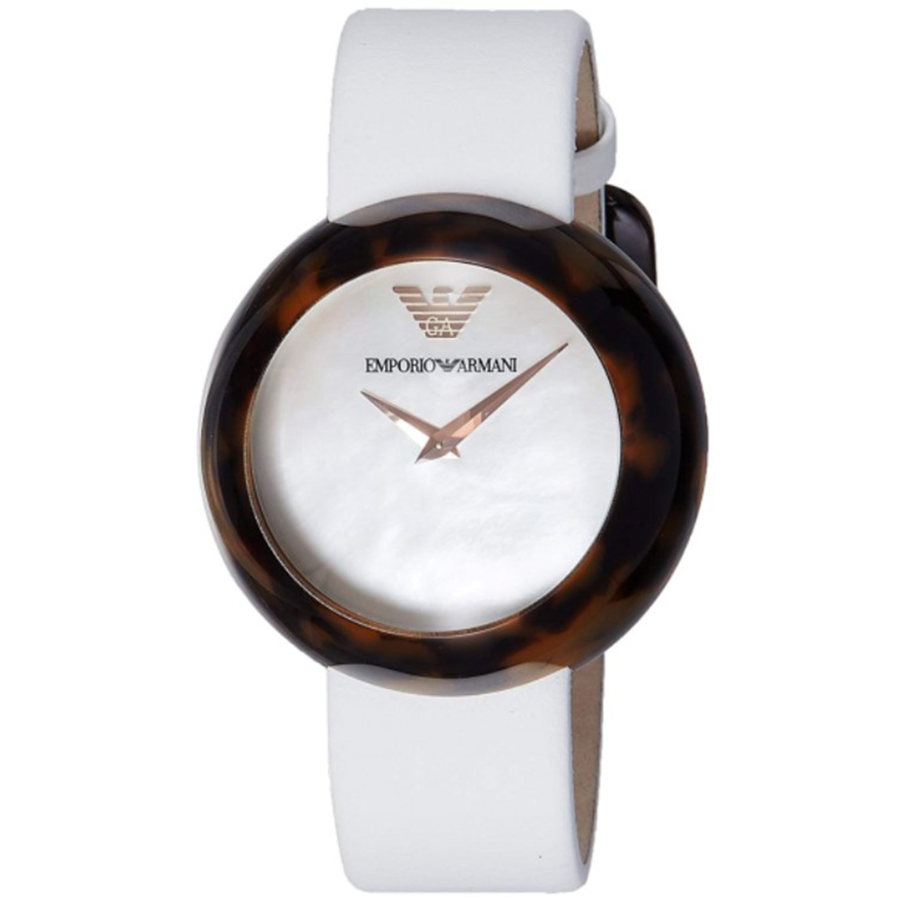 (預購)【Armani 亞曼尼】AR7383 素雅 白 色皮革 女款 石英錶