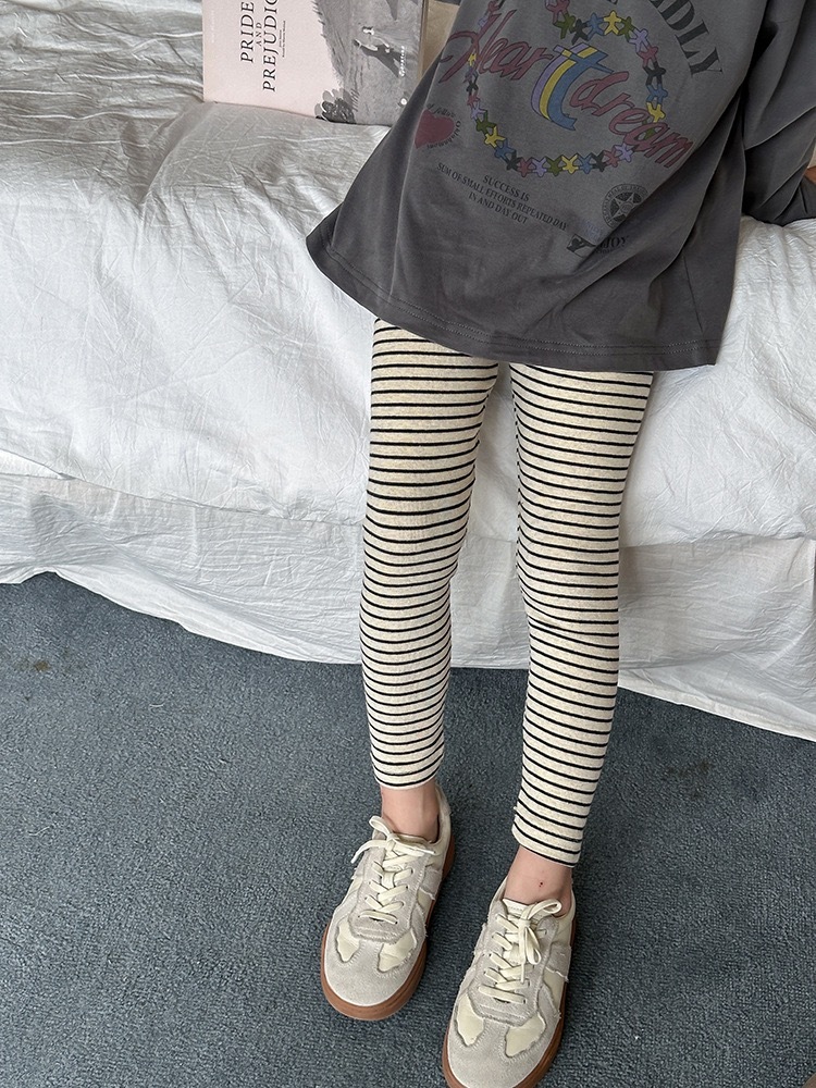 撞色修身條紋內搭褲（3色）