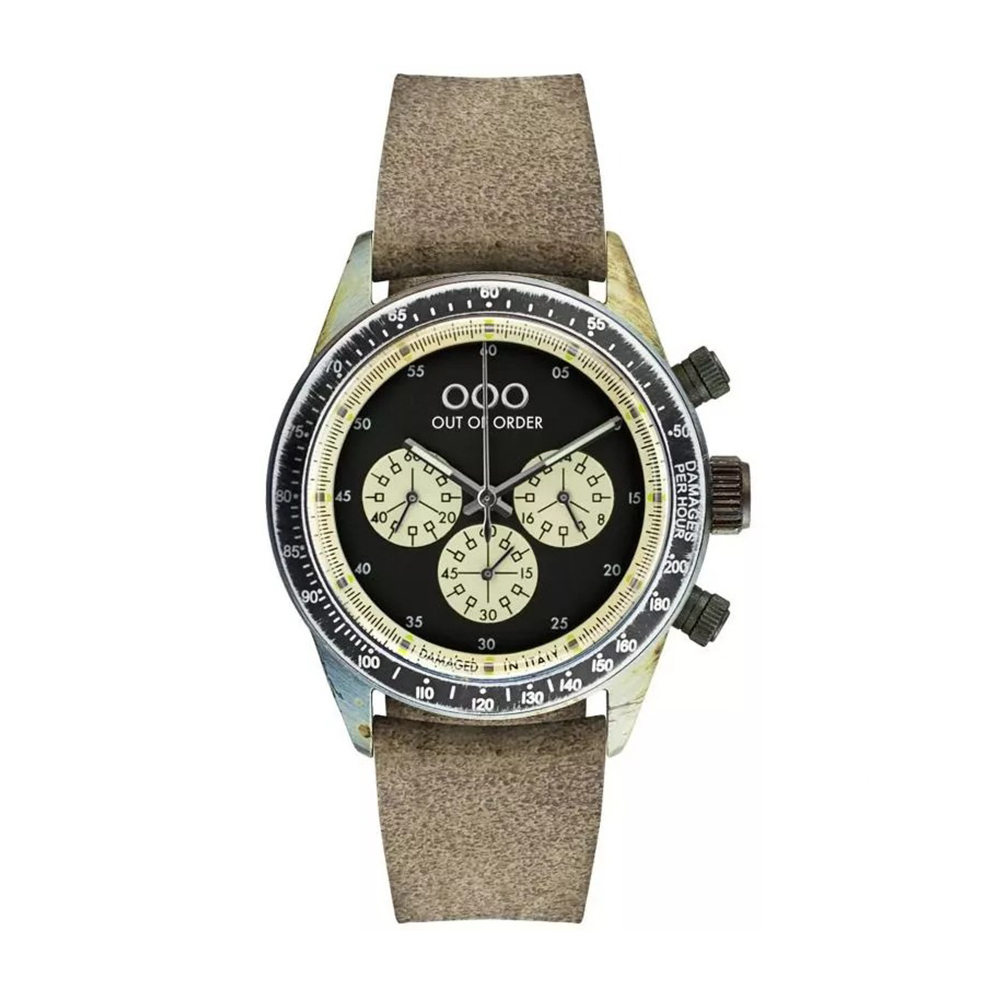 【Out of Order】OOO.001-4.PA.NE 復古 仿舊 日本機芯 夜光 真三眼 黑咖 皮革 男士 手錶