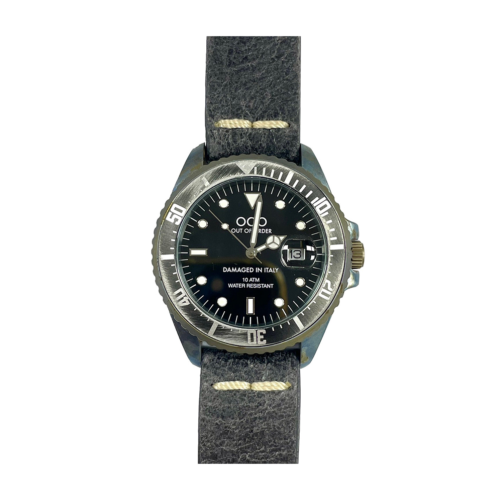 (預購)【Out of Order】OOO.001-2.N 復古 仿舊 日本機芯 夜光 帶日期 旋入式錶冠 全黑 皮革 男士 手錶