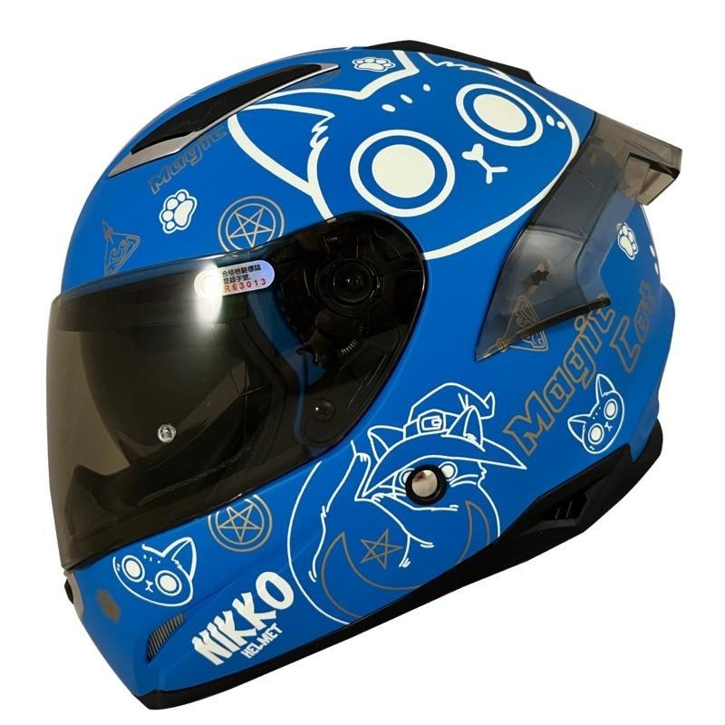 NIKKO N802SII #10 很多貓咪 霧面藍 彩繪 全罩 內墨片