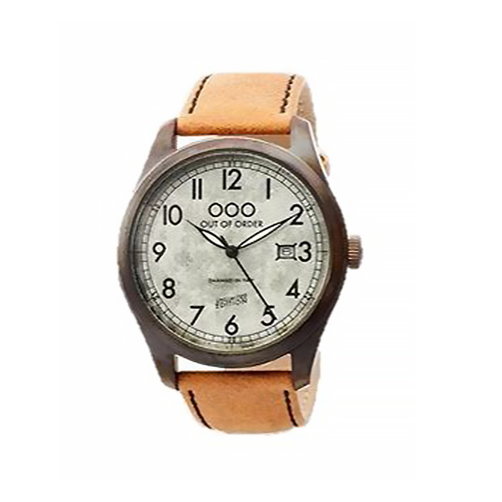 【Out of Order】Scarabeo甲蟲系列 OOO.001-9.AR 復古 仿舊 日本機芯 帶日期 夜光 白咖 皮革 手錶