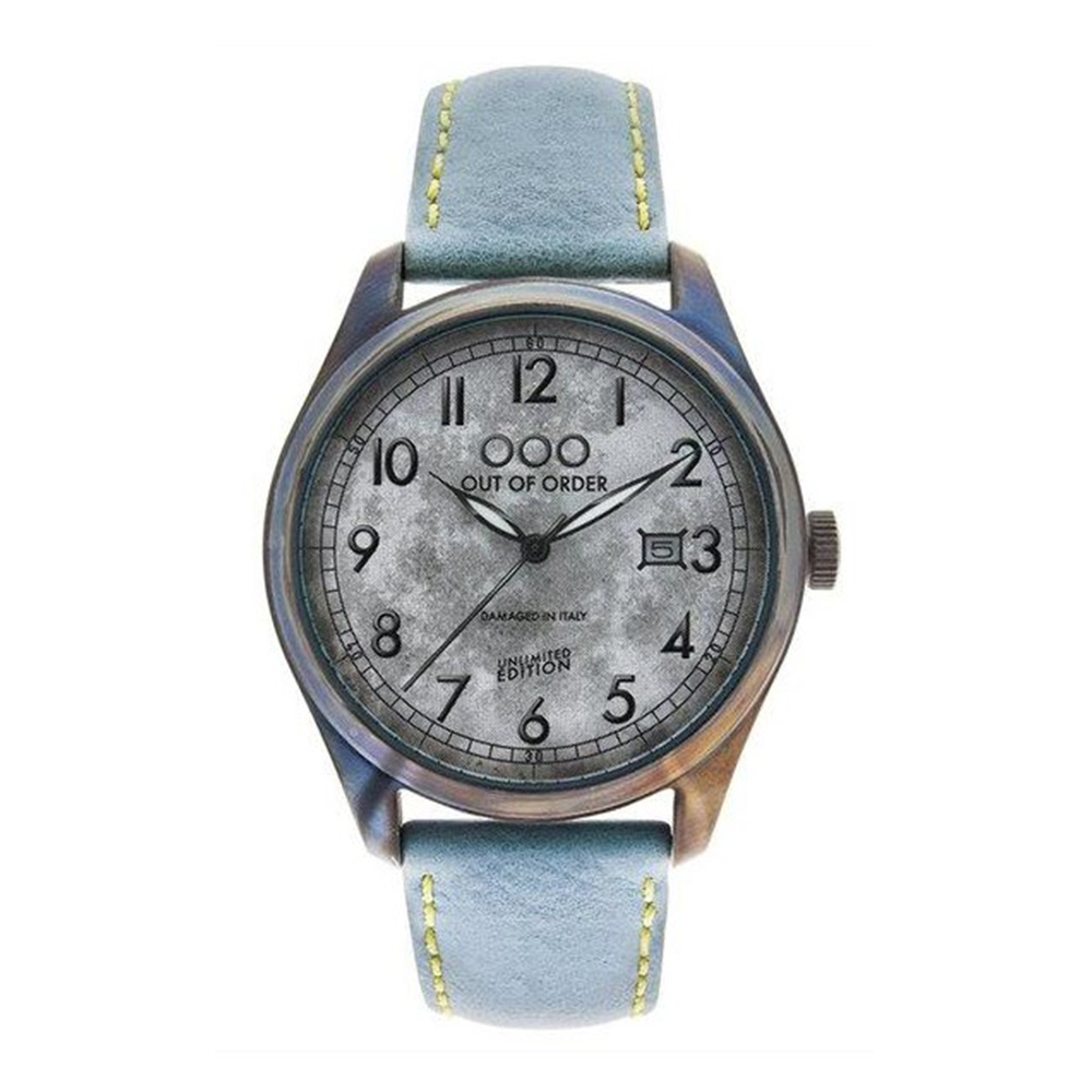 【Out of Order】Scarabeo甲蟲系列 OOO.001-9.AZ 復古 仿舊 日本機芯 帶日期 夜光 灰藍 皮革 手錶