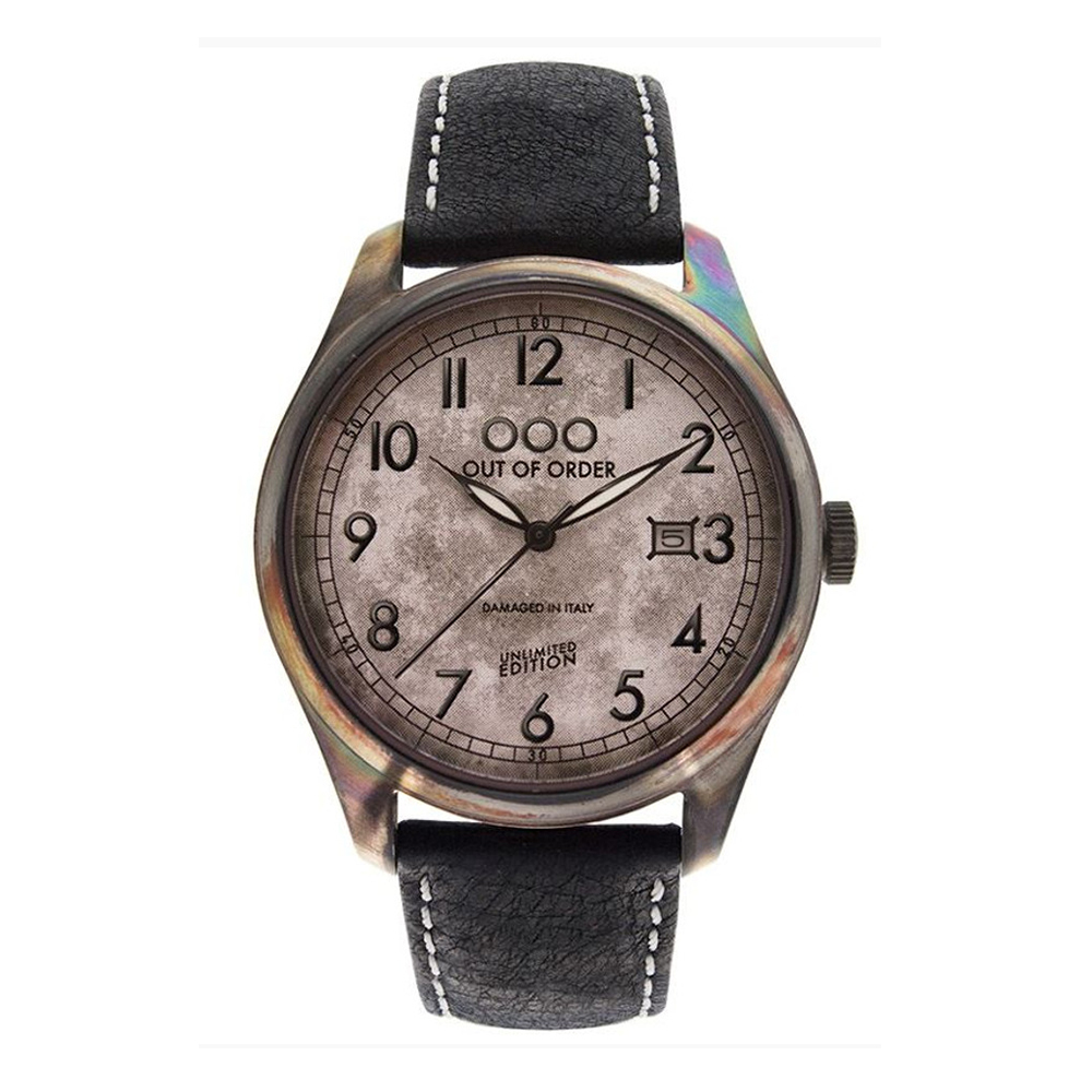 【Out of Order】Scarabeo甲蟲系列 OOO.001-9.NE 復古 仿舊 日本機芯 帶日期 夜光 灰黑 皮革 手錶