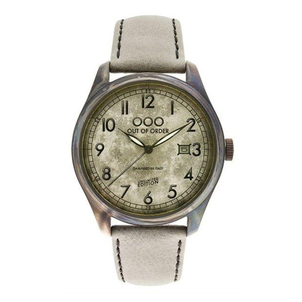 【Out of Order】Scarabeo甲蟲系列 OOO.001-9.SA 復古 仿舊 日本機芯 帶日期 夜光 白咖 皮革 手錶