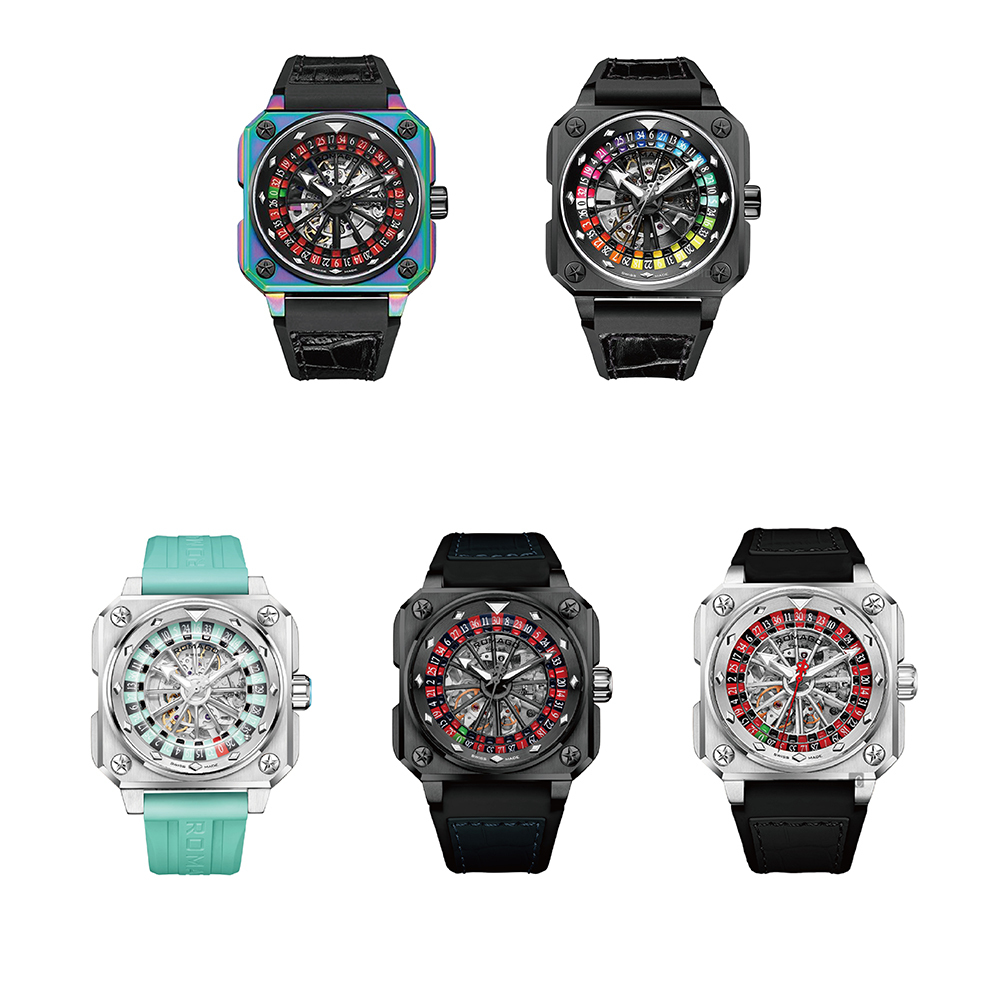 (預購)【ROMAGO 雷米格】帝霸系列 RM085-0557PL 全球限量 瑞士製造 機械錶 可轉動式特殊輪盤 幻彩 八角型 時來運轉