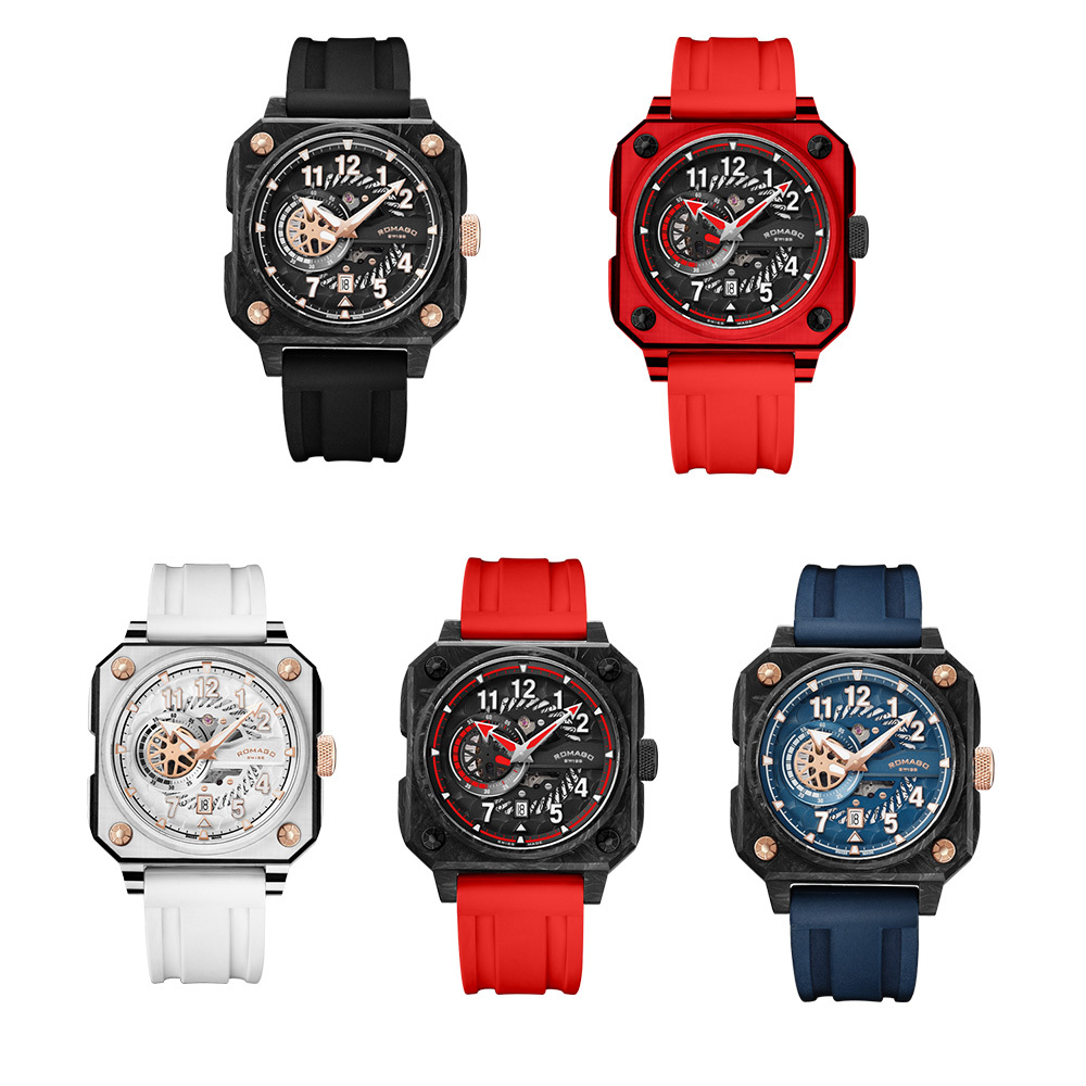 (預購)【ROMAGO 雷米格】碳霸系列 RM097 限量 碳纖維 鏤空 賽車 腕錶 自動機械錶 八角形 超跑渦輪 引擎 瑞士 贈真皮錶帶