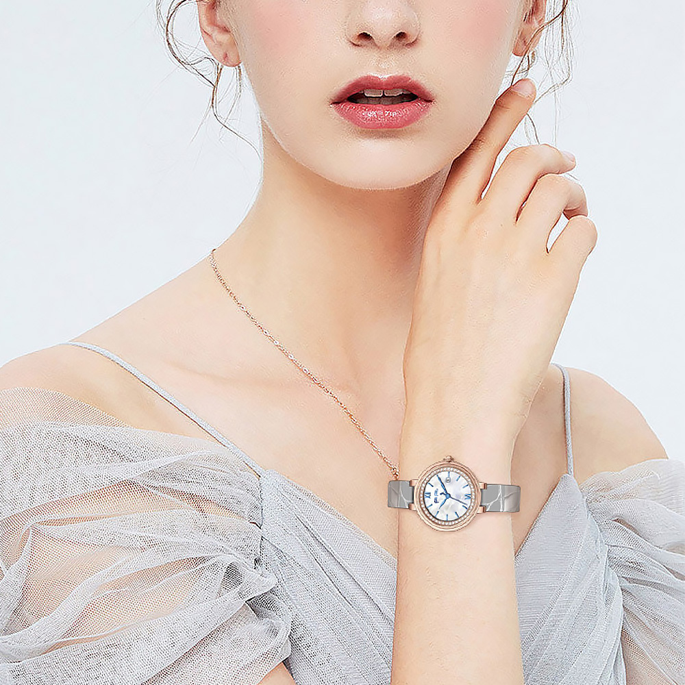 【Folli Follie 芙麗芙麗】WF22A013 淑女 雅致 時尚穿搭 優雅 輕奢 日期 珍珠母貝 鑽圈 牛皮 女錶 手錶