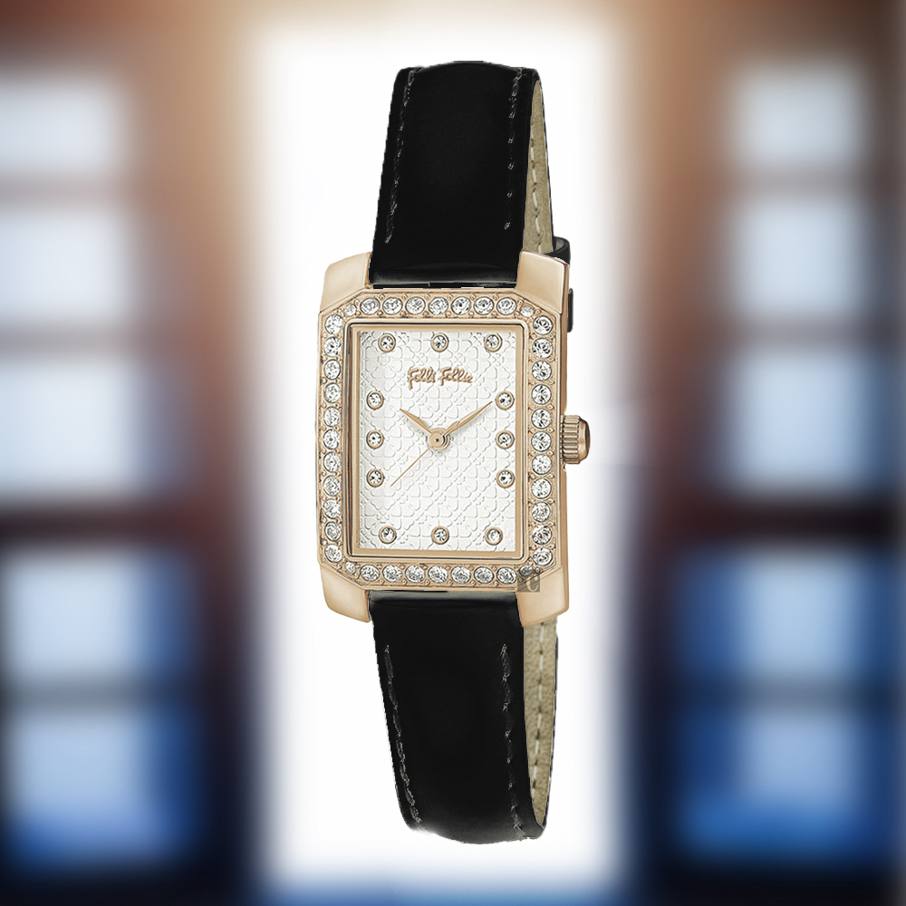 【Folli Follie 芙麗芙麗】WF13A053SS 銀黑 晶鑽 都市時尚 商務輕奢 簡約幹練 皮革 女錶 手錶