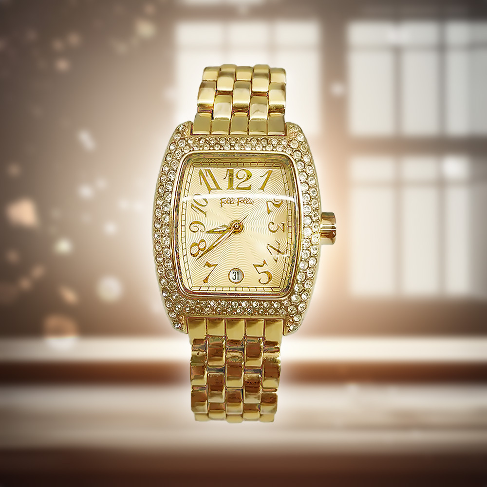 【Folli Follie 芙麗芙麗】WF5G080BDS 金色 螺旋紋 瀟灑大氣 高貴氣質 大數字 帶日期 不鏽鋼 女錶 手錶