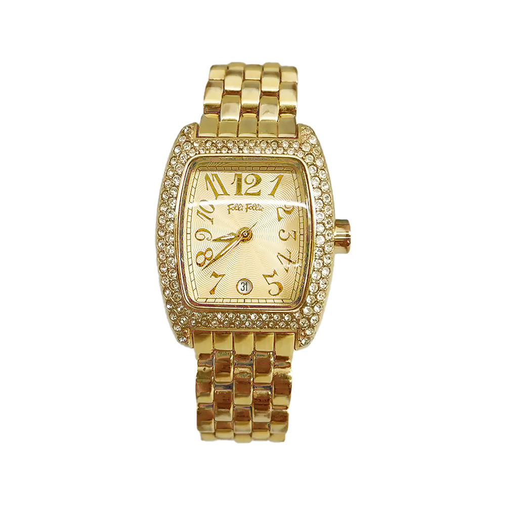 【Folli Follie 芙麗芙麗】WF5G080BDS 金色 螺旋紋 瀟灑大氣 高貴氣質 大數字 帶日期 不鏽鋼 女錶 手錶