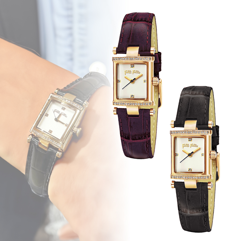【Folli Follie 芙麗芙麗】WF13B037SS 玫瑰金 典雅晶鑽 氣質柔美 簡約無字 不鏽鋼 皮革 女錶 手錶 淑女