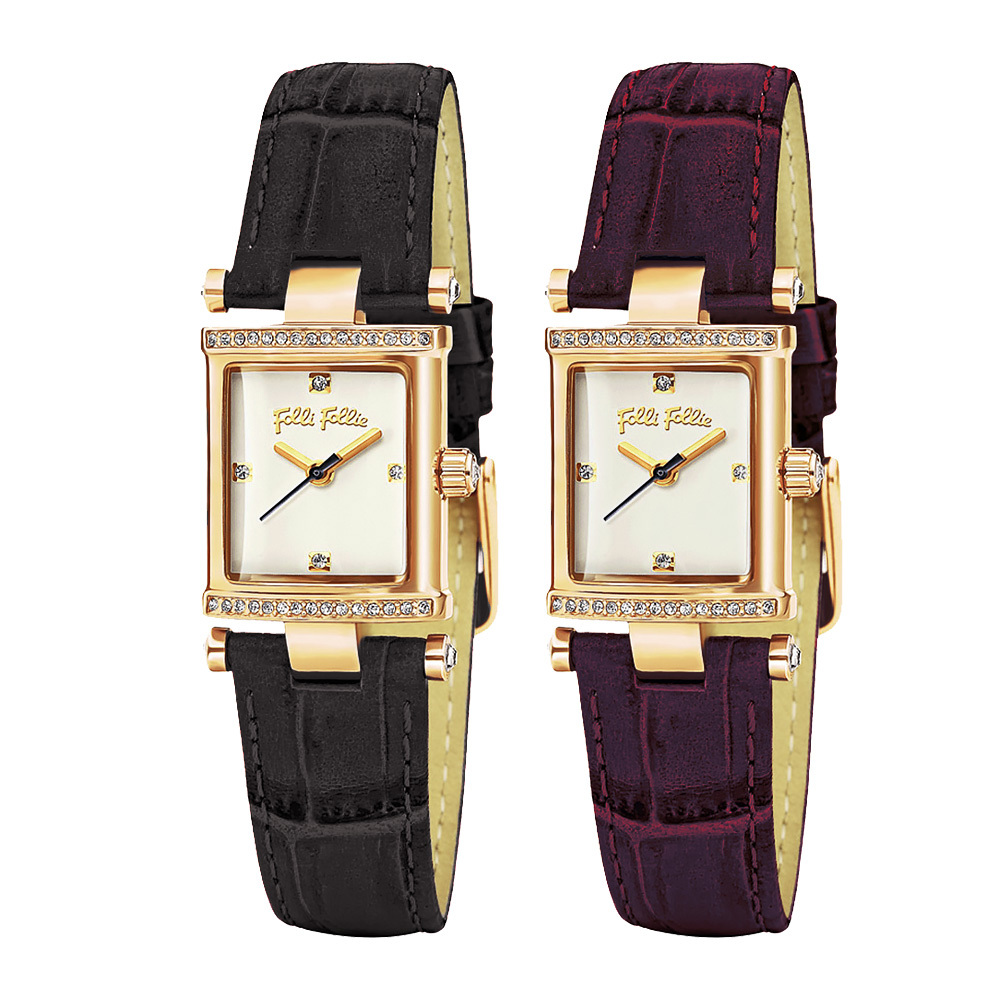 【Folli Follie 芙麗芙麗】WF13B037SS 玫瑰金 典雅晶鑽 氣質柔美 簡約無字 不鏽鋼 皮革 女錶 手錶 淑女