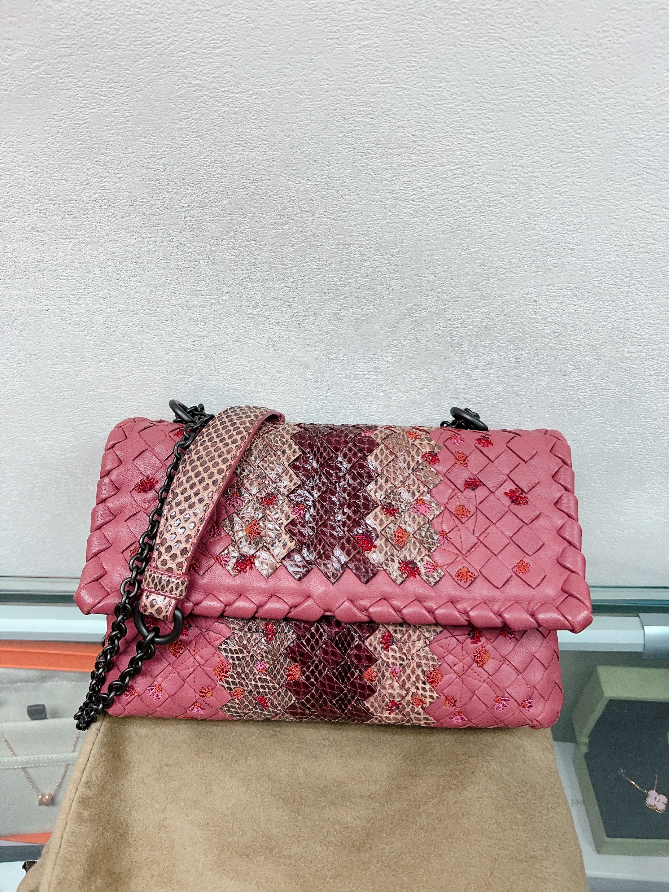 Bv cassette bag (pink python)