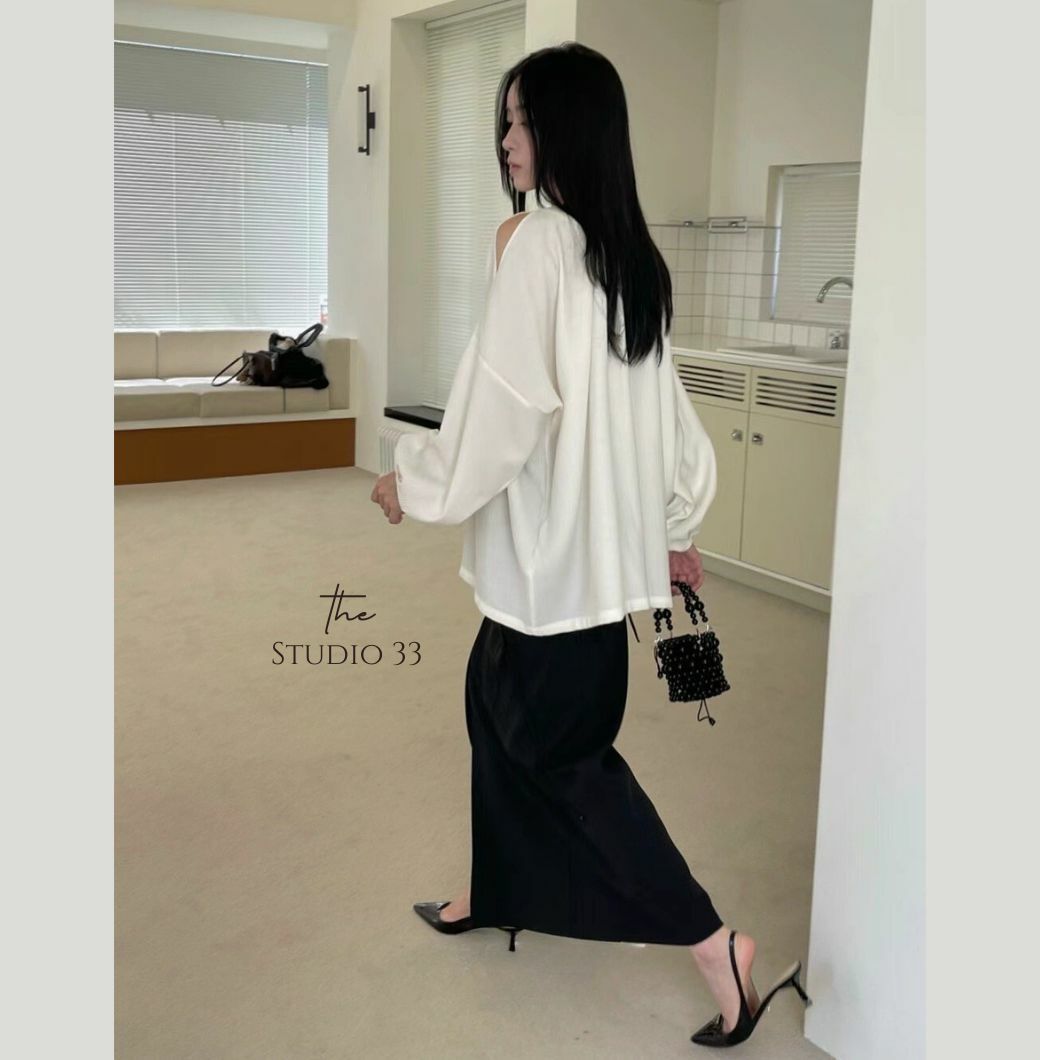 優雅露肩設計感長袖上衣