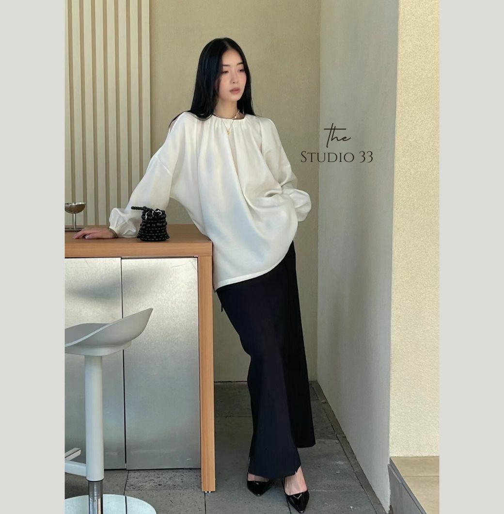 優雅露肩設計感長袖上衣