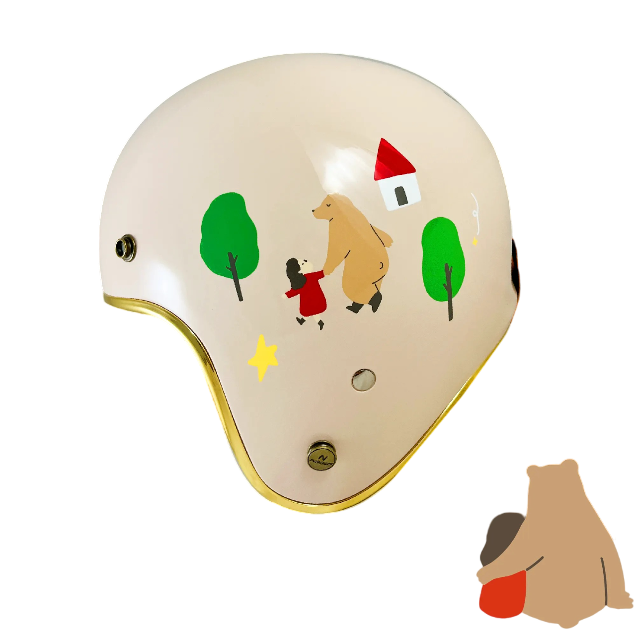 NIKKO N401 咻咻熊與小女孩 亮面淺奶茶 彩繪 3/4罩式 聯名款