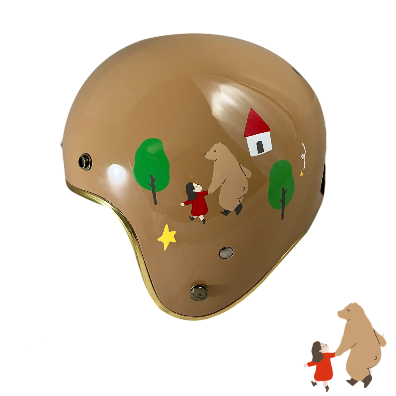 NIKKO N401 咻咻熊與小女孩 亮面咖啡 彩繪 3/4罩式 聯名款