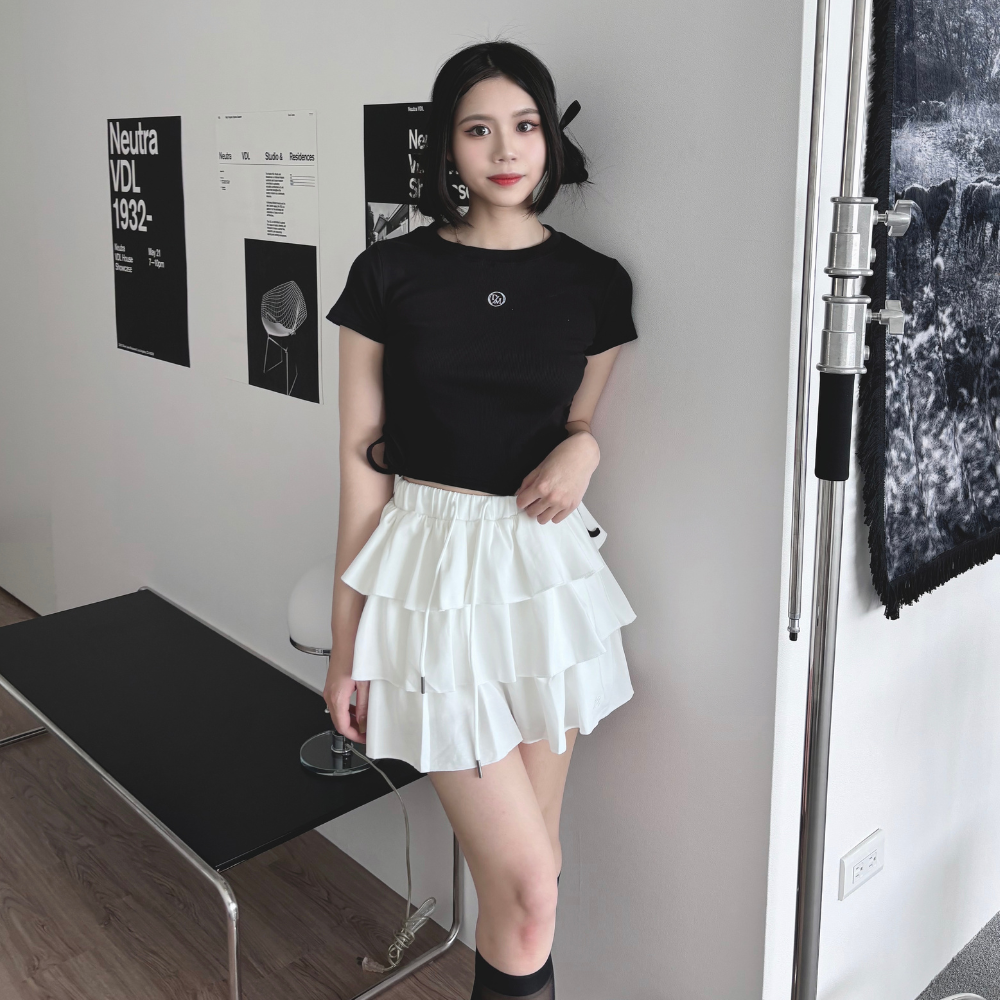 【DOMISS自訂】刺繡logo圓標短袖上衣 腰抽繩 圓領上衣 T恤-3(現貨)