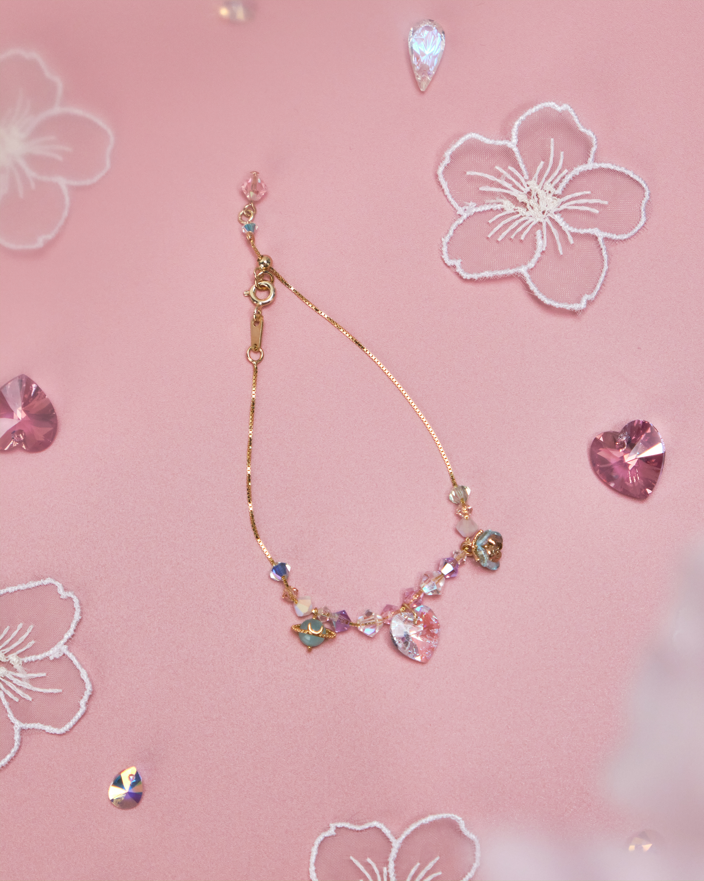 11172 Rainbow Crystal S925 Gold-Plated Adjustable Bracelet