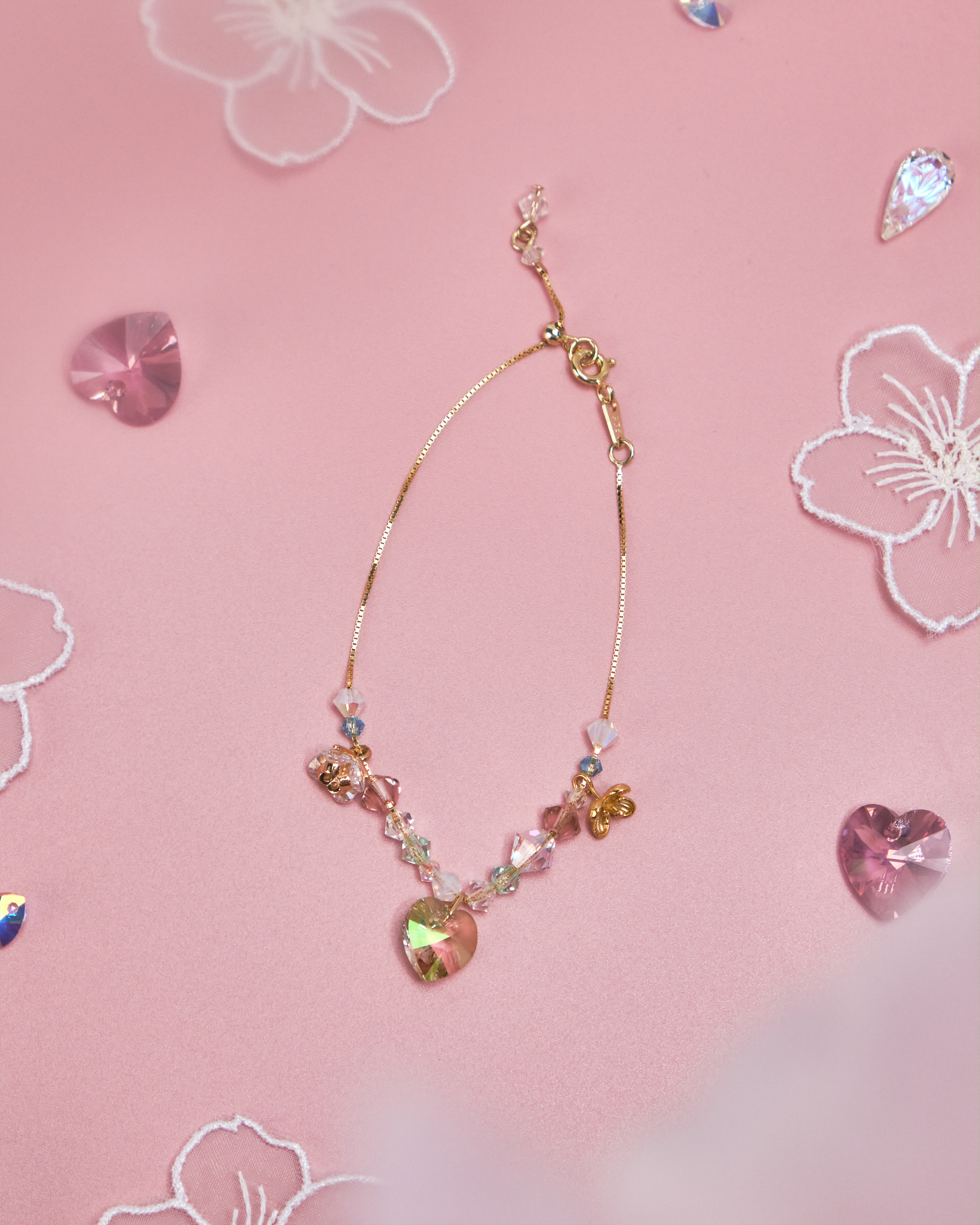 11173 Rainbow Crystal S925 Gold-Plated Adjustable Bracelet