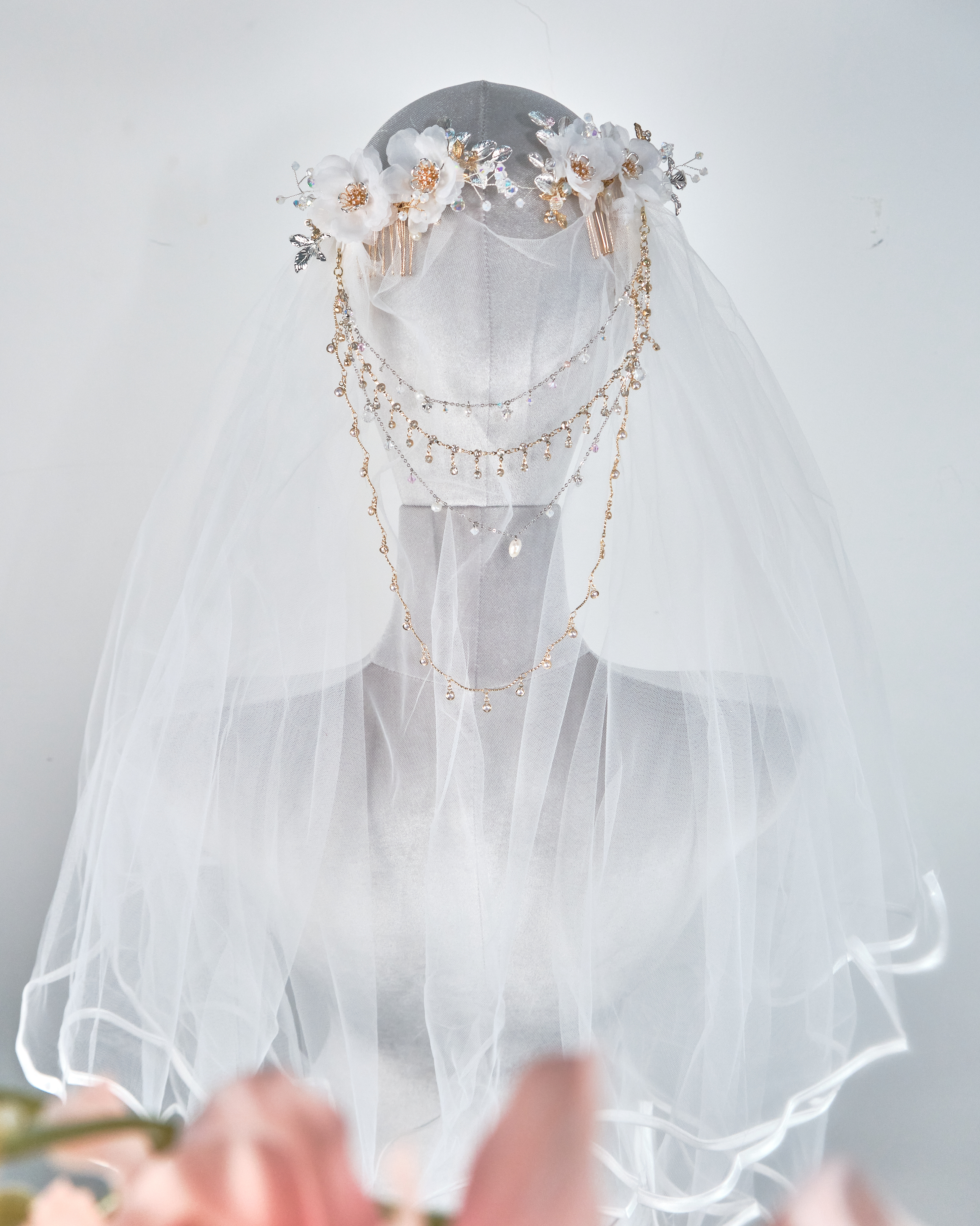 11204 純白之戀～頭紗及可拆式珍珠鋯石頭鏈