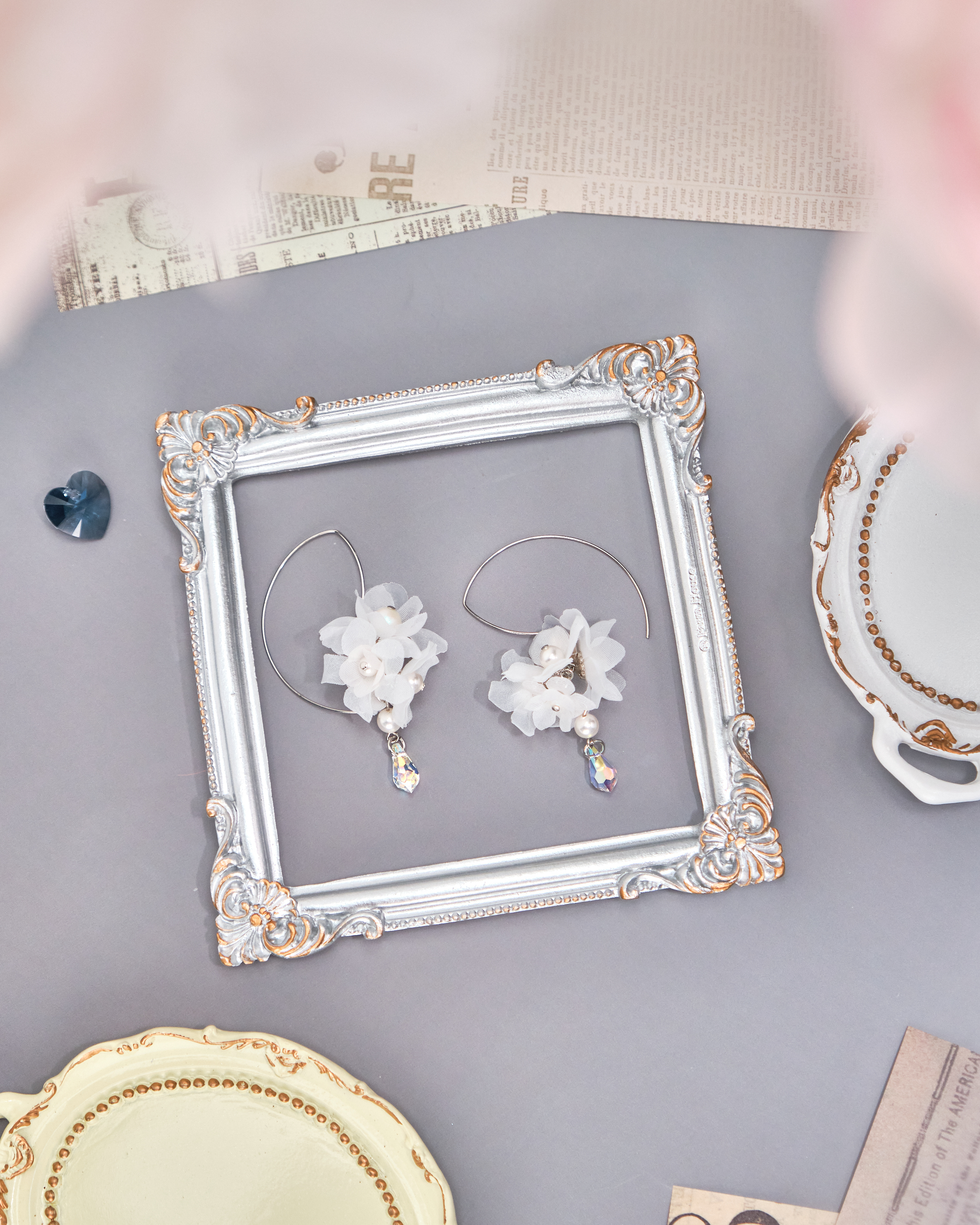 11205 White Love~Pearls Little Petals Earrings