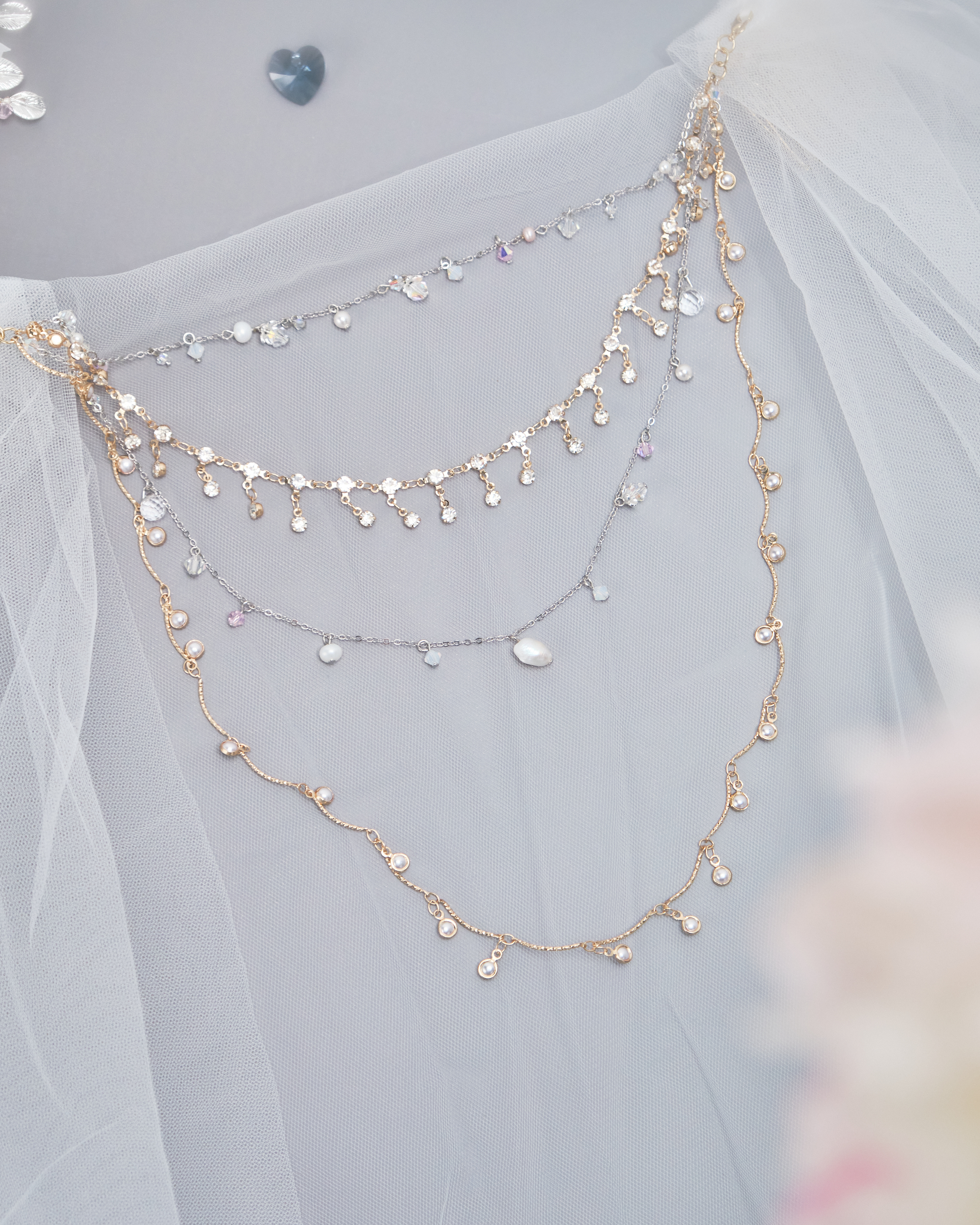 11204 純白之戀～頭紗及可拆式珍珠鋯石頭鏈