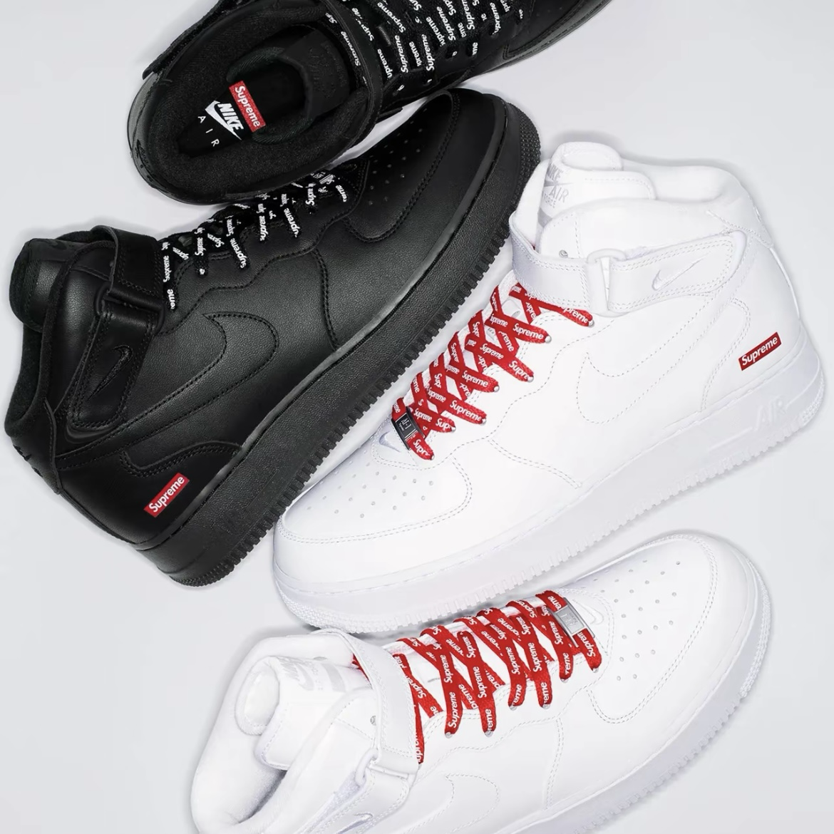 Supreme x Nike Air Force 1 MID 黑色 白色 中筒 聯名款 復古休閒鞋