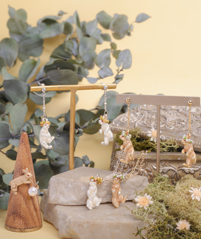 兔仔花冠耳環/頸鏈