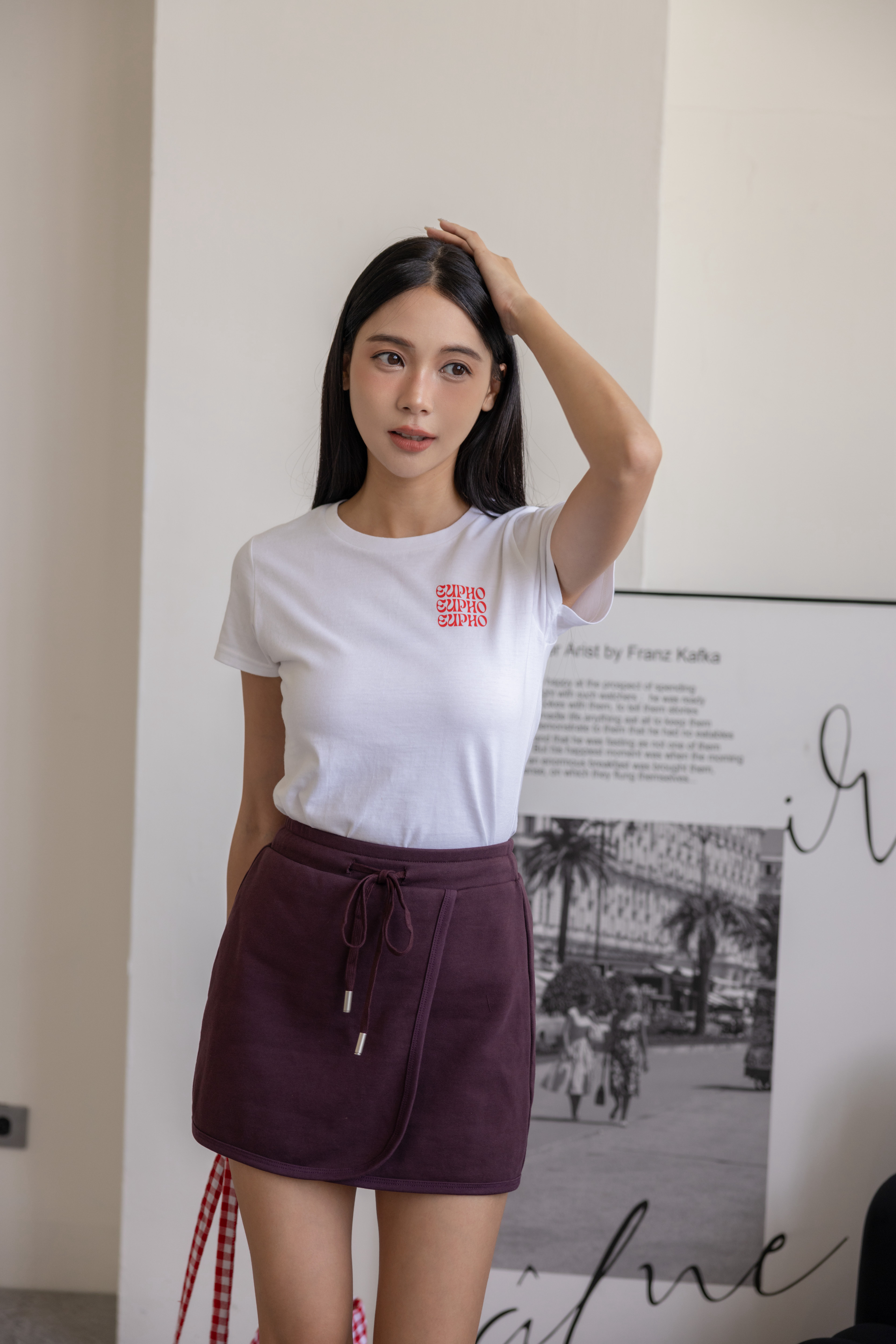 紅酒紫運動風修身棉質褲裙