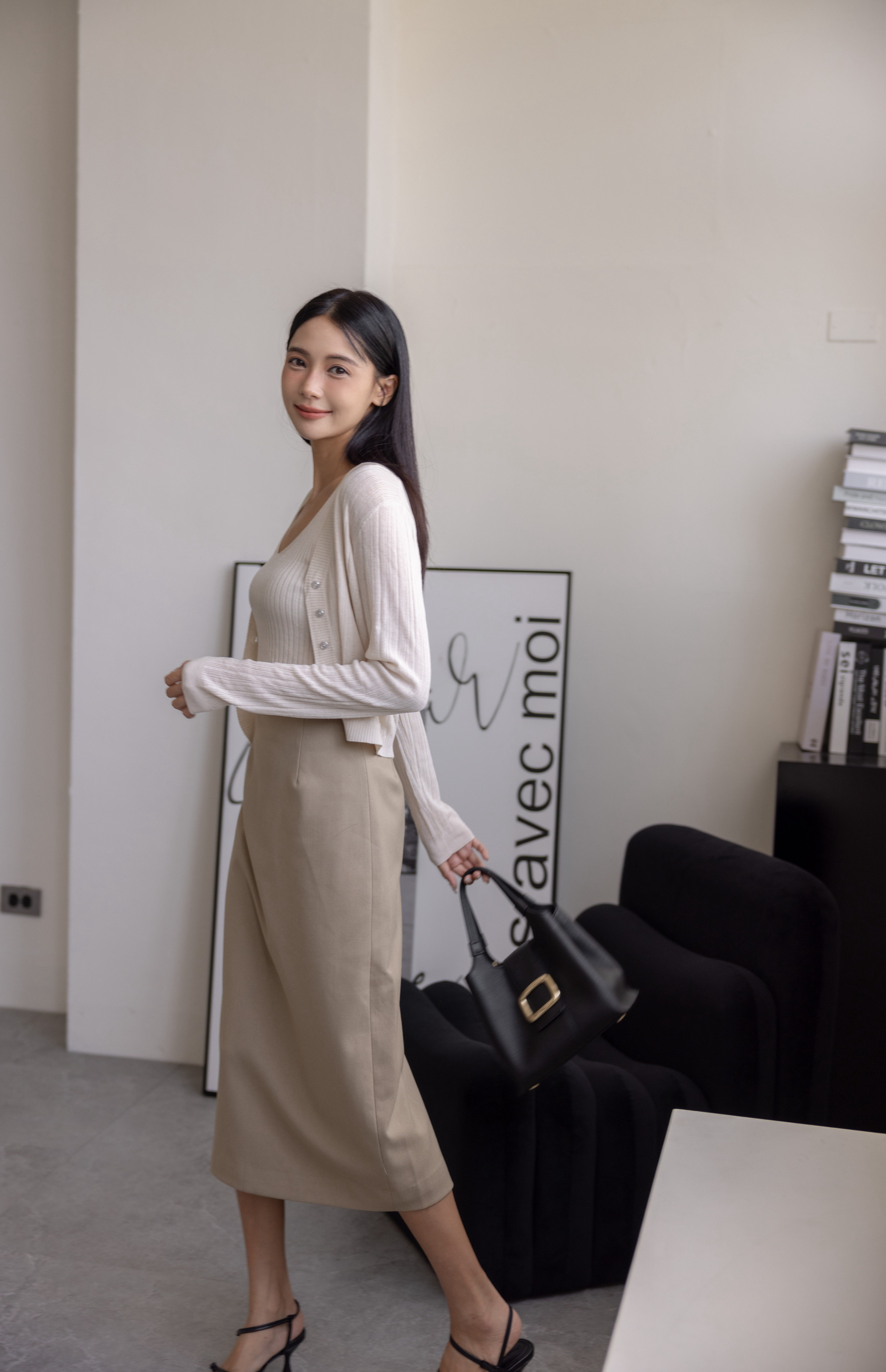 卡其修飾簡約半身裙