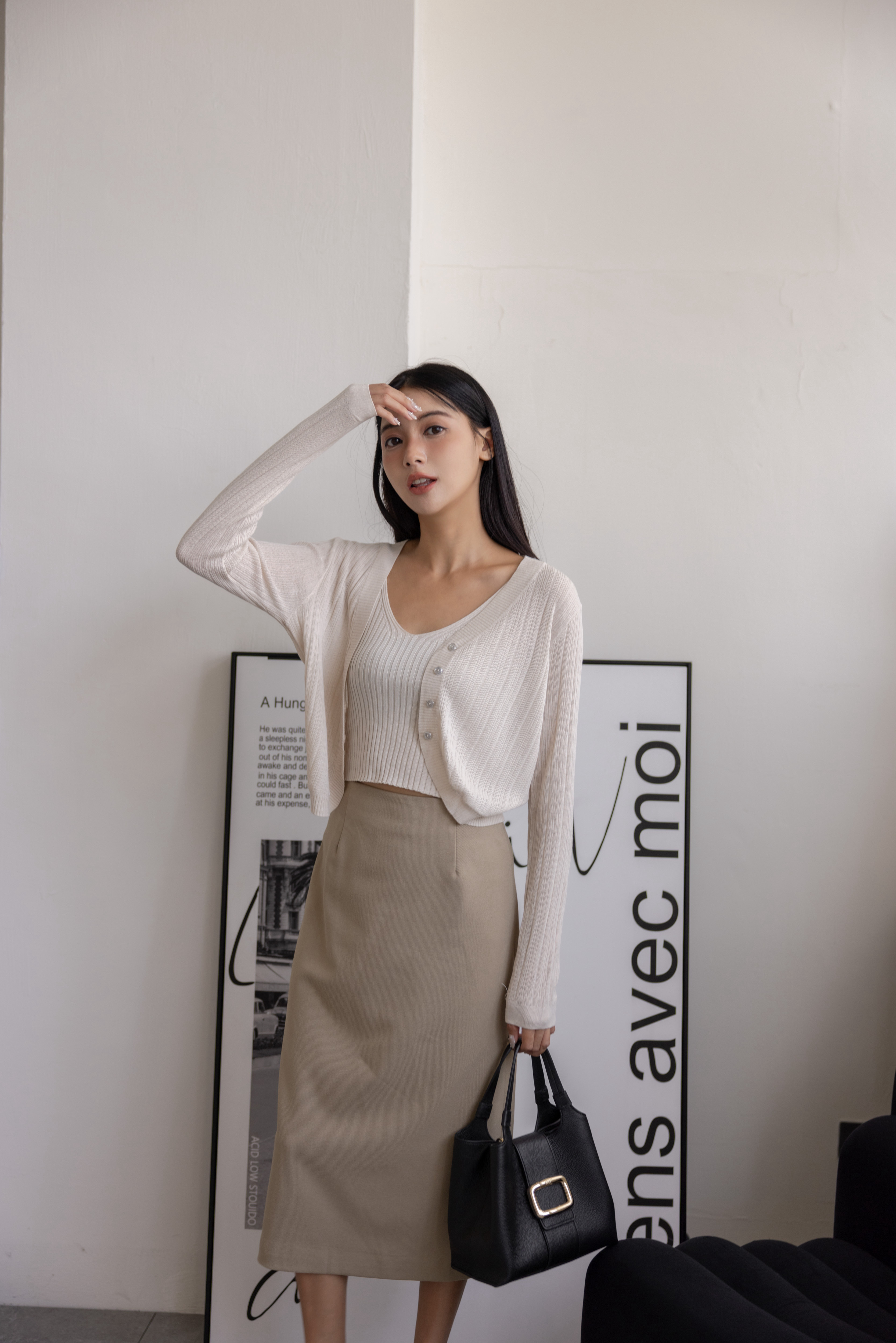 卡其修飾簡約半身裙